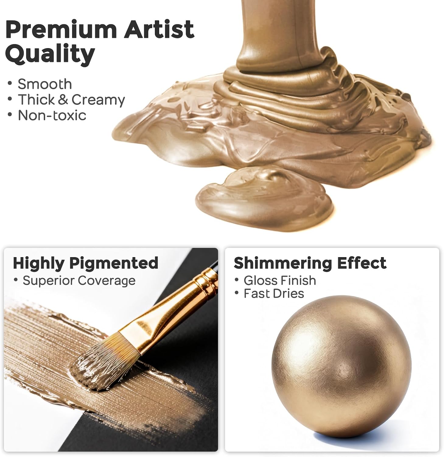 Nicpro Metallic Sahara Gold Acrylic Paint 33.8oz/1000ml, Non Toxic Non Fading Gold Leaf Paint for Art Painting Handcraft Multi-surface Canvas Wood Clay Fabric Metal Furniture