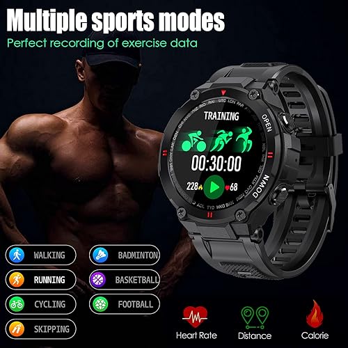 Miniatura 4 de Reloj inteligente táctico de grado militar para hombres resistente al agua con Bluetooth para llamadas altavoz pantalla táctil HD de 13pulgadas