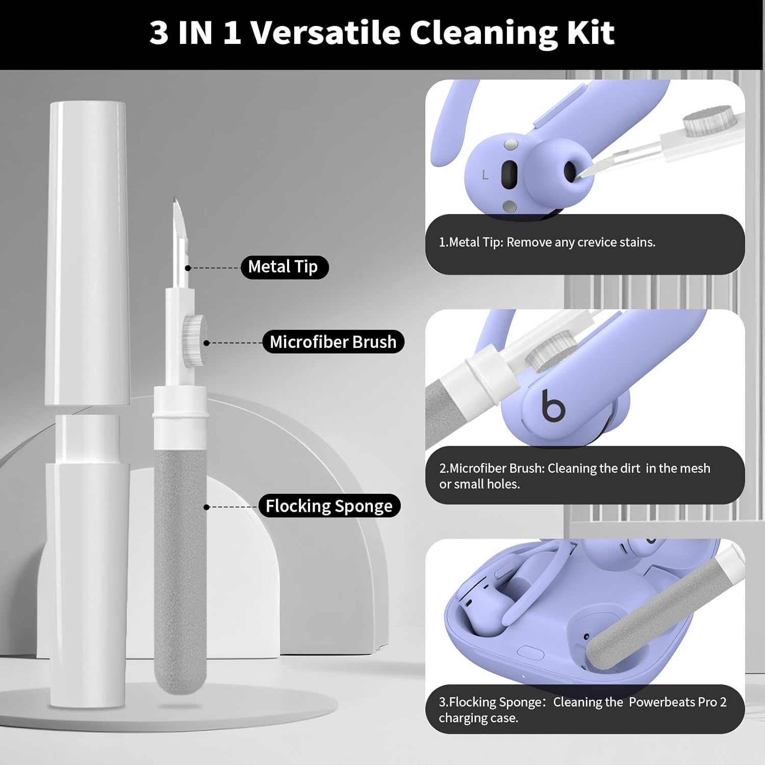 [Secure Lock] for Beats Powerbeats Pro 2 Case, NIMUW Soft Clear TPU Shockproof Protective Case Cover for Beats Powerbeats Pro 2 Accessories with Cleaning Kit & Keychain (Clear Purple) - Image 8