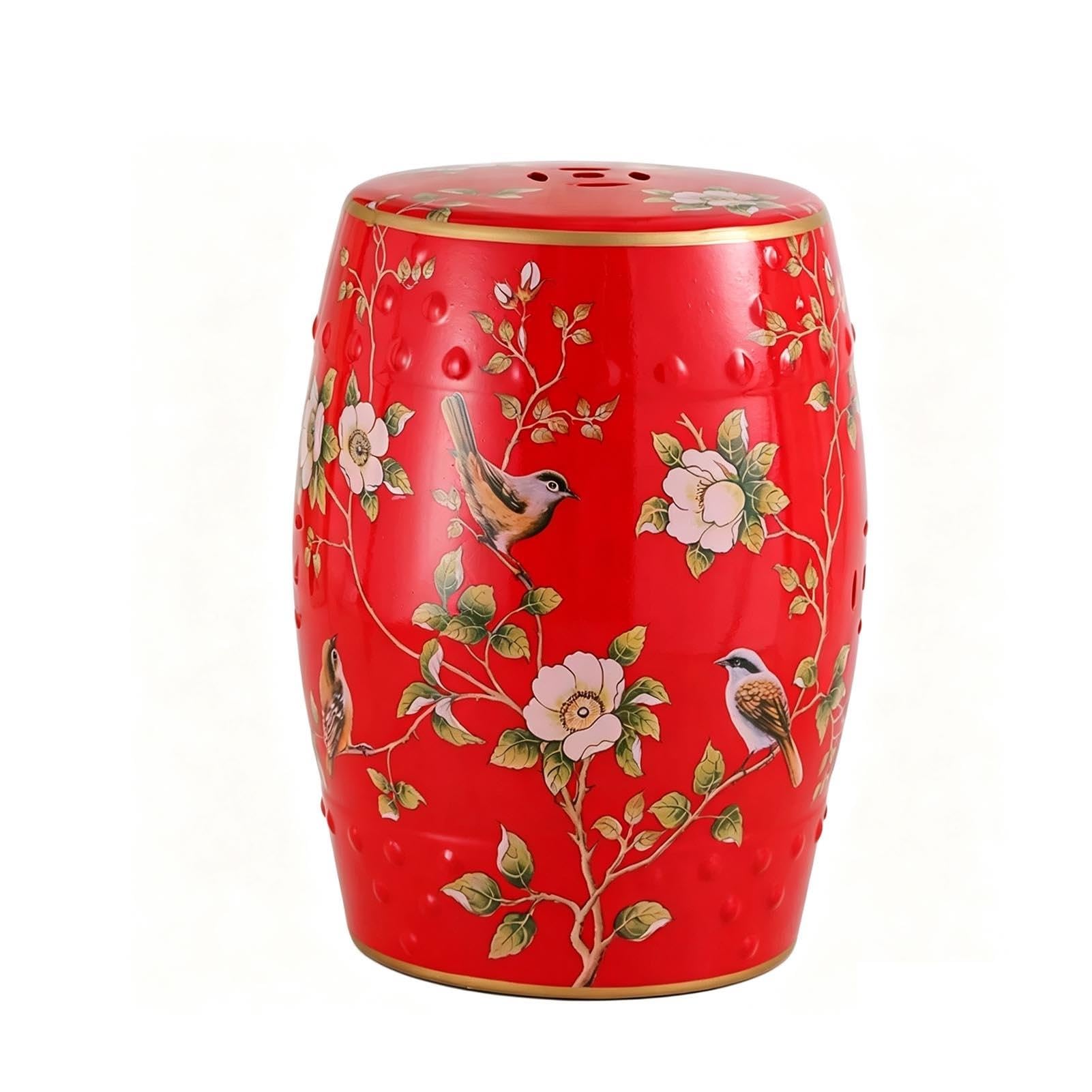 Ceramiczny Stołek Ogrodowy, Ręcznie Malowany Dekoracyjny Stół Akcentujący Bęben Do Użytku Wewnątrz I Na Zewnątrz, Malowana Glazura, Stolik Boczny Na Patio, Salon, Sypialnia, Balkon(Red)
