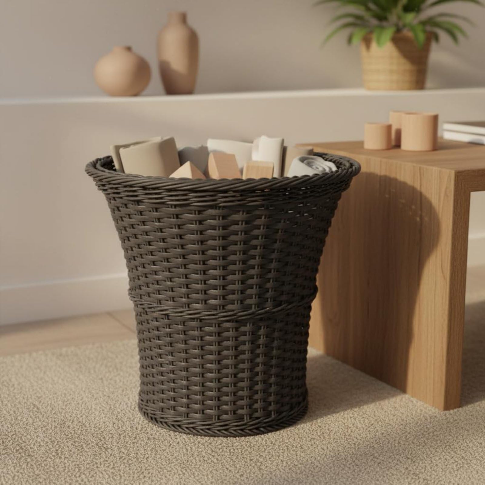 kowaku Cesto Portabiancheria Intrecciato Cesto Lavanderia Cesto Organizer Cesta Portaoggetti in Polipropilene Trama Intrecciata Look Vimini Ordine Quotidiano, Bianco Riso