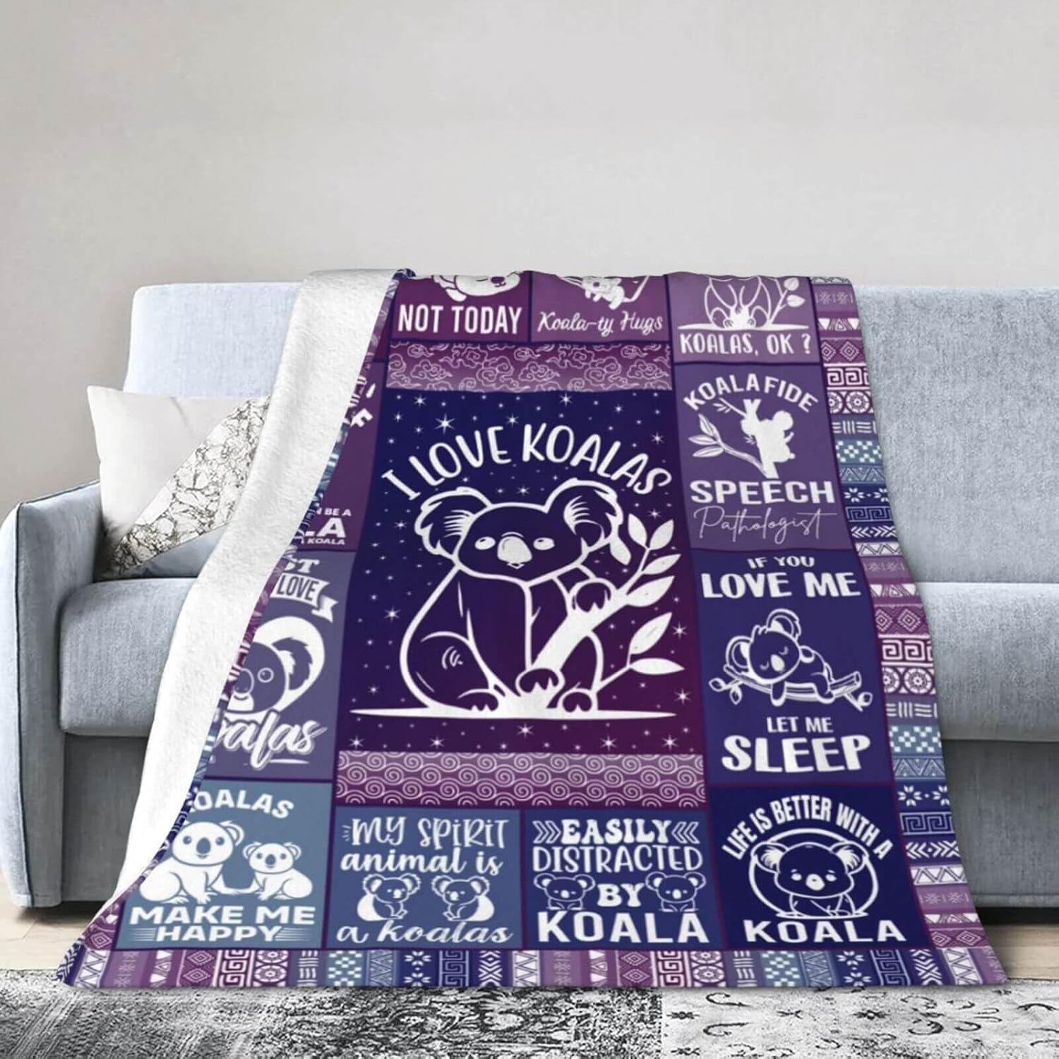Koala Blanket for Boys Girls, Cute Koala Themed Design Printed Purple Throw Blankets for Kids Lap, Chair Sofa, Warm Soft Cozy Blanket, 40"x 50" - Image 7
