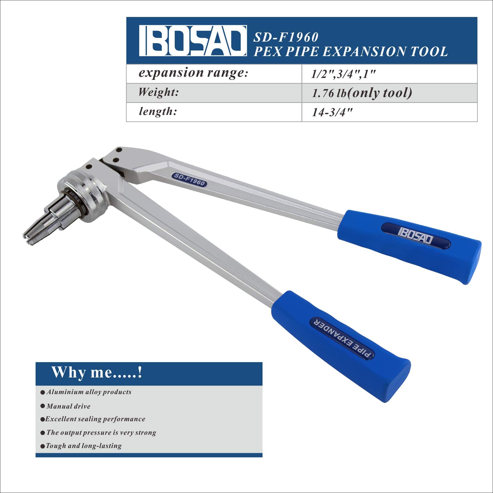 IBOSAD Manual PEX Pipe Expander Tool Kit with 1/2",3/4",1" Expansion