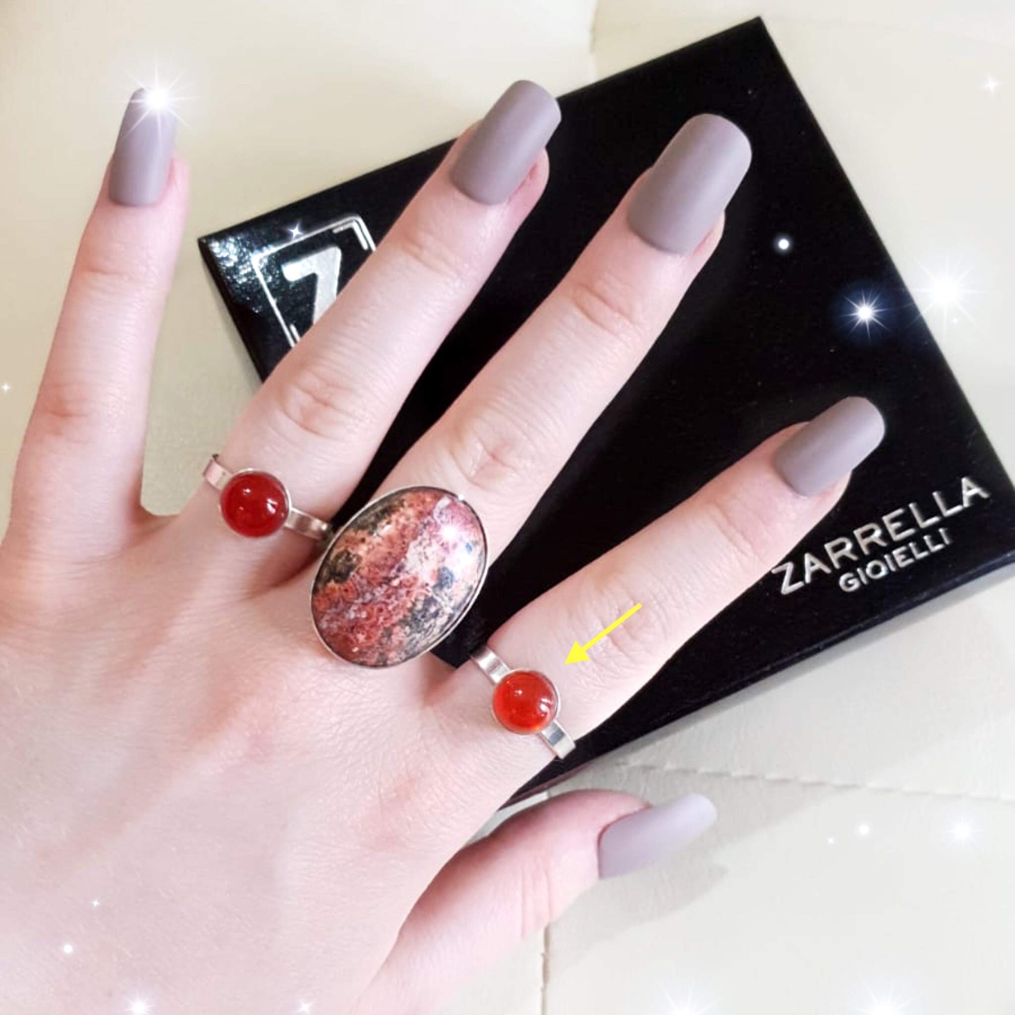 Anillo de Plata 925 con Cornalina (Piedra Natural) 8mm - Disponible Anillo Ajustable y Fijo, Tamaño de XS a XXXL, para Hombre, para Mujer - Caja Regalo Gratis