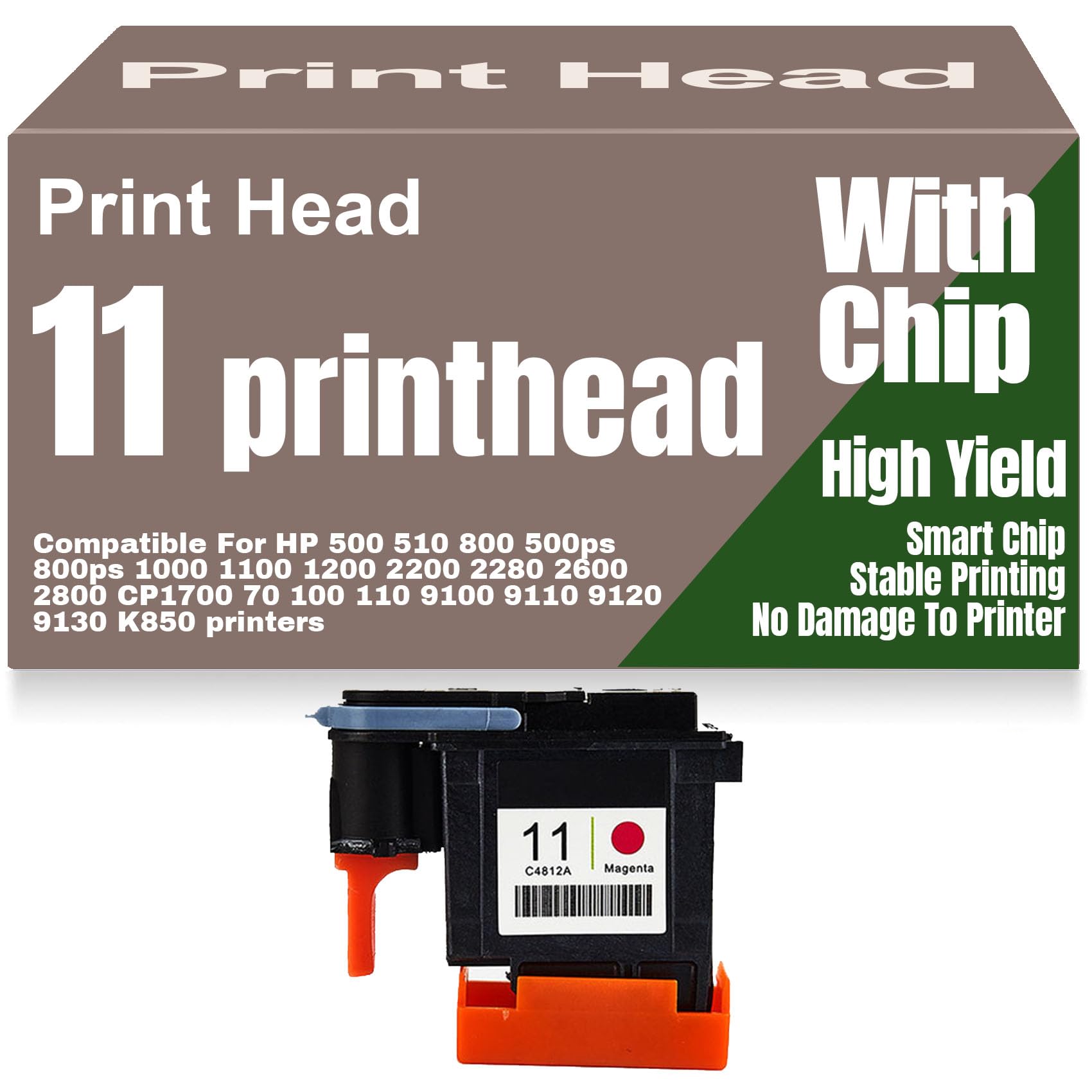 Per HP 11 Testina di stampa Nero Giallo Ciano Magenta C4810A C4811A C4812A C4813A per HP Designjet 500 510 800 500ps 800ps 1000 1100 1200 2200 2600 2800 70 100 110,11 Printhead-Magenta