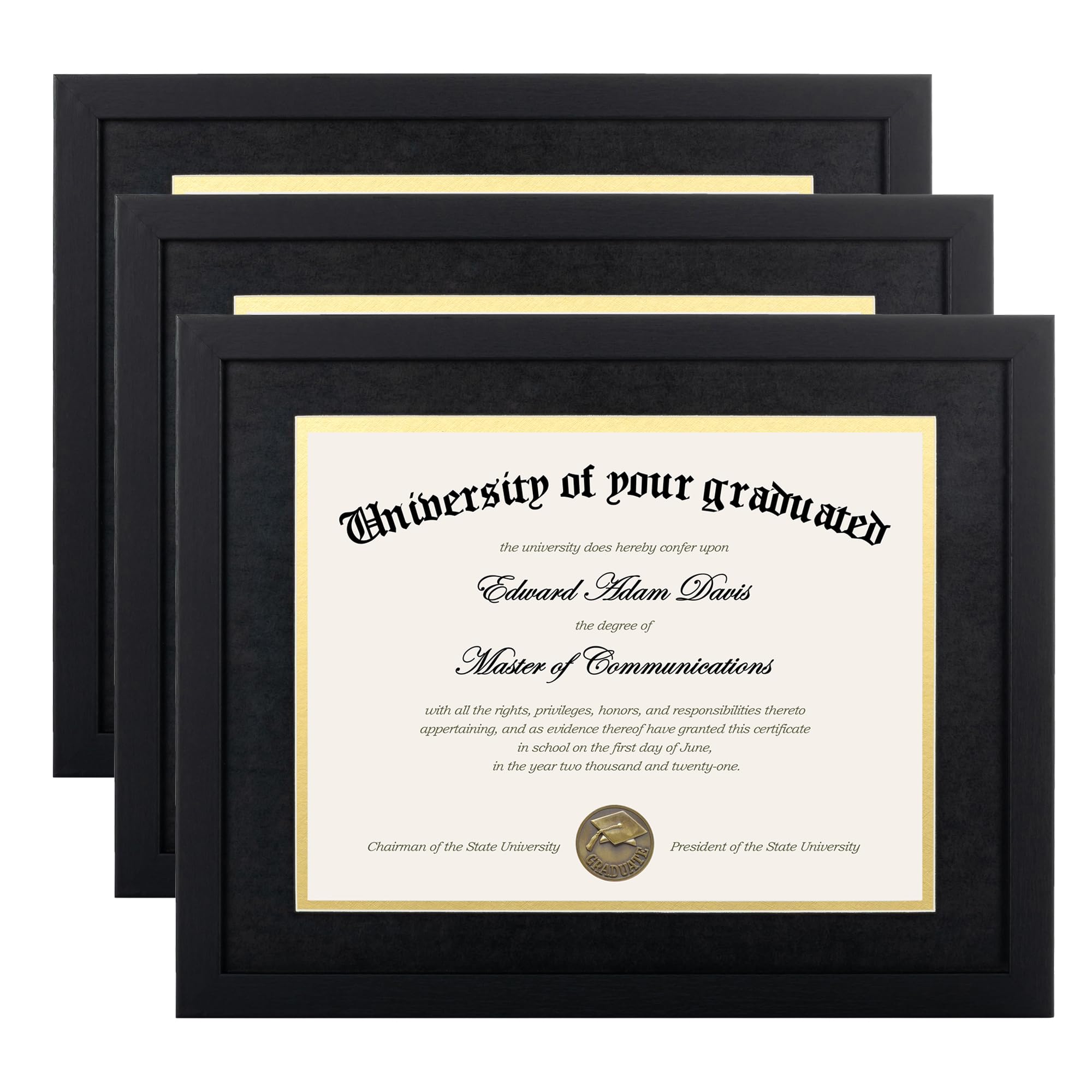 upsimples Diploma Frame with HD Glass, 11x14 Black, 3 Pack