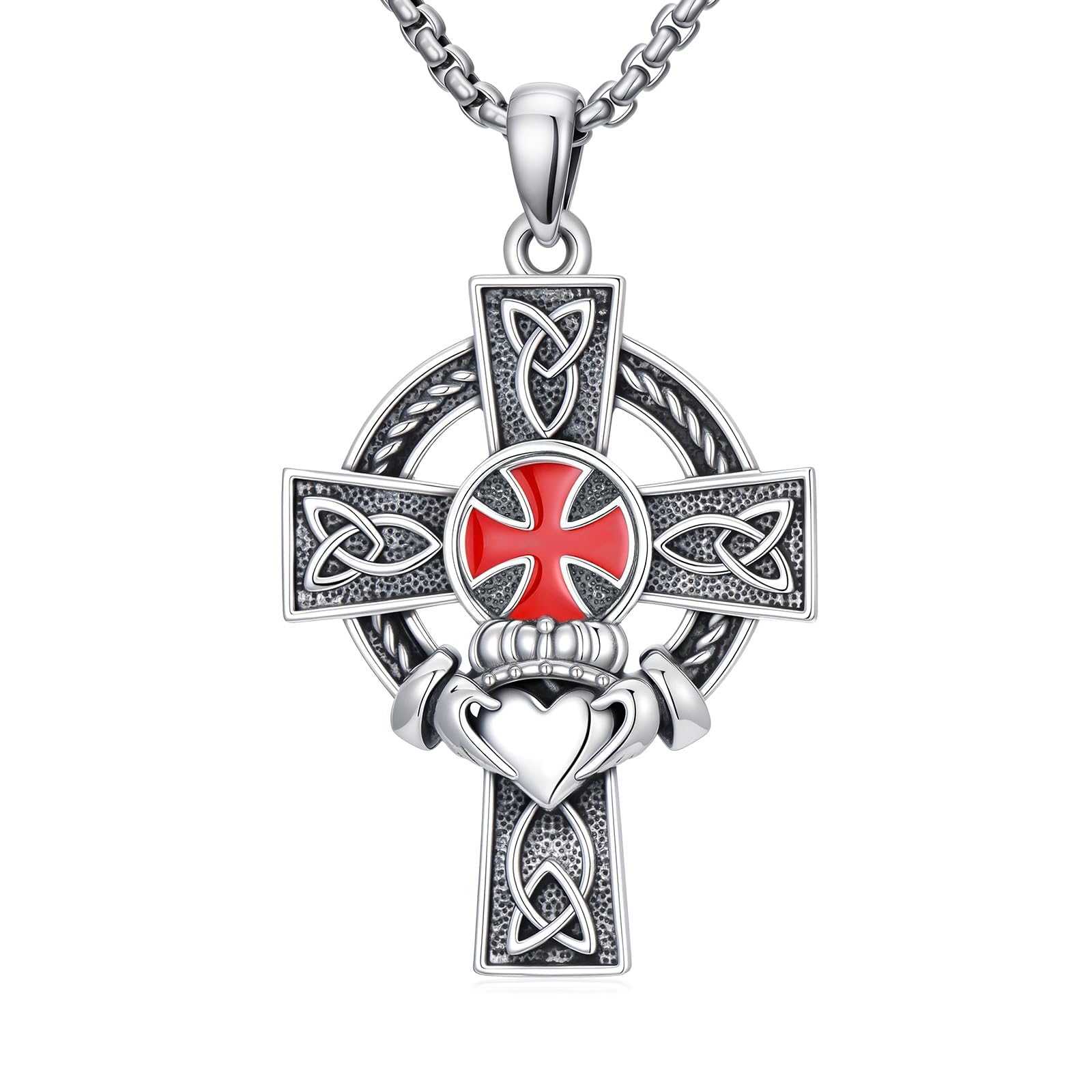 925 Sterling Silver Cross Pendant Necklace for Men Women Amulet Necklace Protection Jewelry Religious Gifts(With Gift Box)