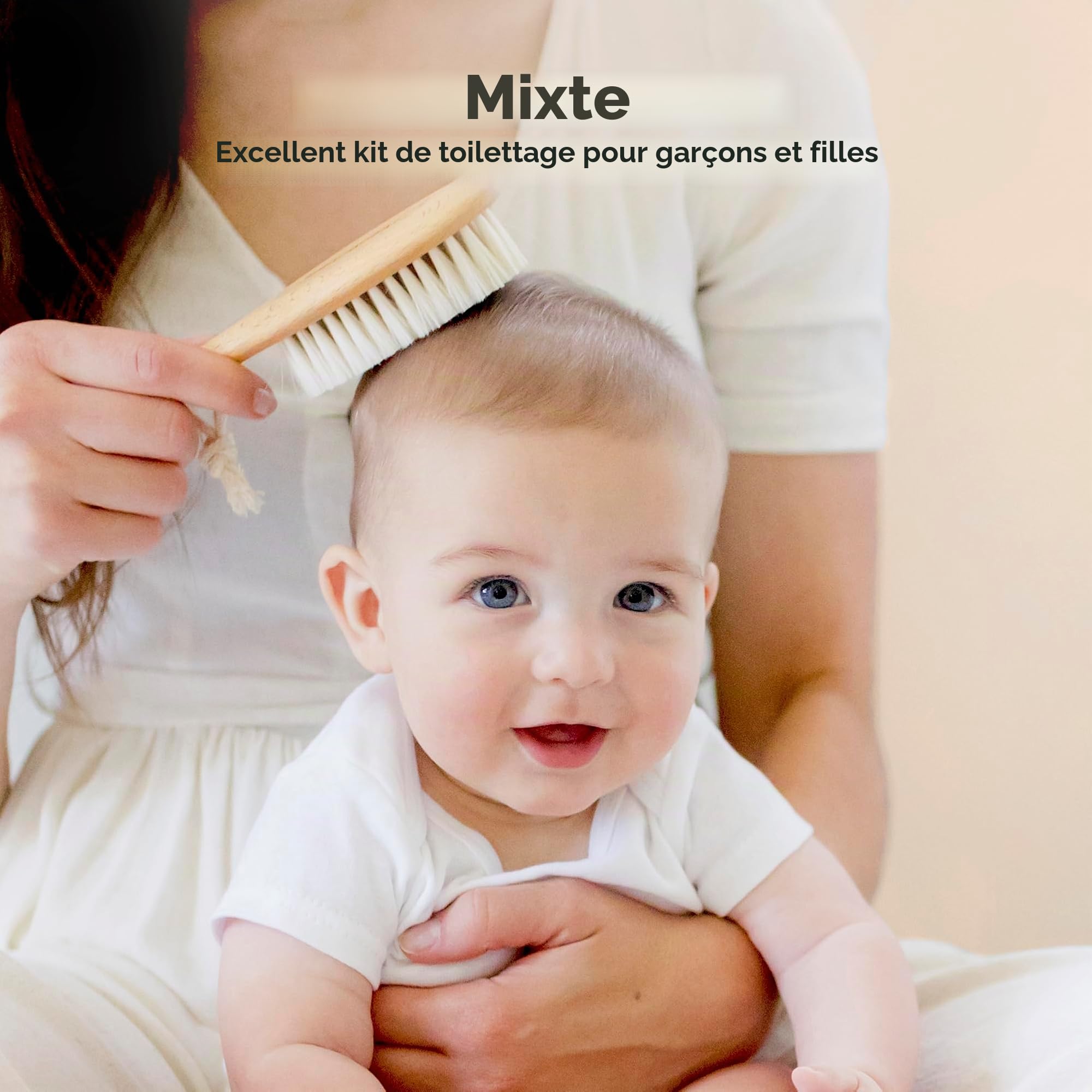 Brosse à Cheveux Bébé Pour Nouveau-né - Brosse à cheveux en bois naturel avec poils de chèvre doux pour berceau - Kit de toilettage parfait du cuir chevelu pour nourrissons, tout-petits et enfants
