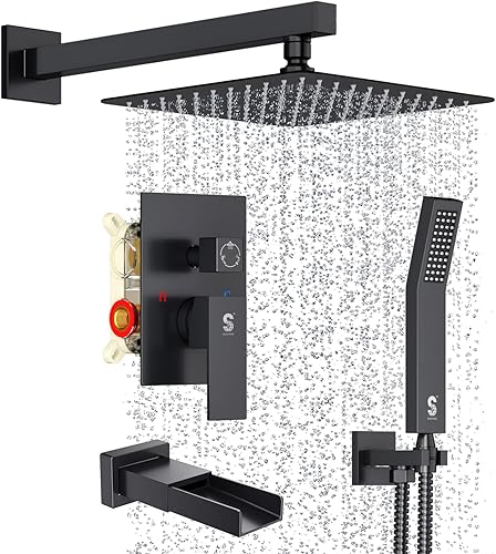 Miniatura 10 de SR SUN RISE Juego de grifo de bañera de metal de 12 pulgadas, sistema de ducha con boquilla de bañera, cabezal de ducha de lluvia cuadrado y