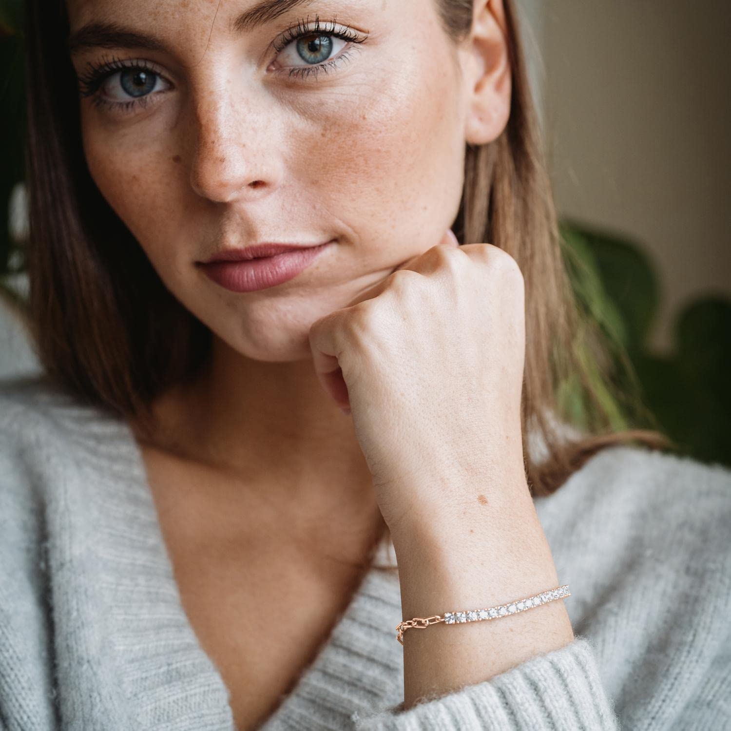 Amoonìc Tennisarmband Mixed aus 925er Silber oder vergoldet | Mit Zirkoniasteinen, Armband & grobe Glieder Kette im Mix, Herzplättchen gravierbar