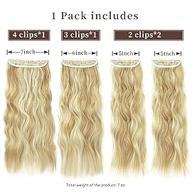 Clip in Long Wavy Synthetic Hair Extension 20 Inch 4PCS Dark Golden Mix Beige Blonde Highlights Hairpieces Thick Double Weft Hair Extension for Women (4pcs, 20Inch, P86/613)