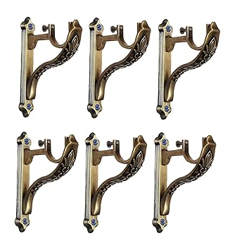 Arena Zinc Antique Brass Designer Heavy Curtain Supports for Door and Window Curtain Brackets/Holder for 1 Inch Rod (Pack of 6 Pcs)