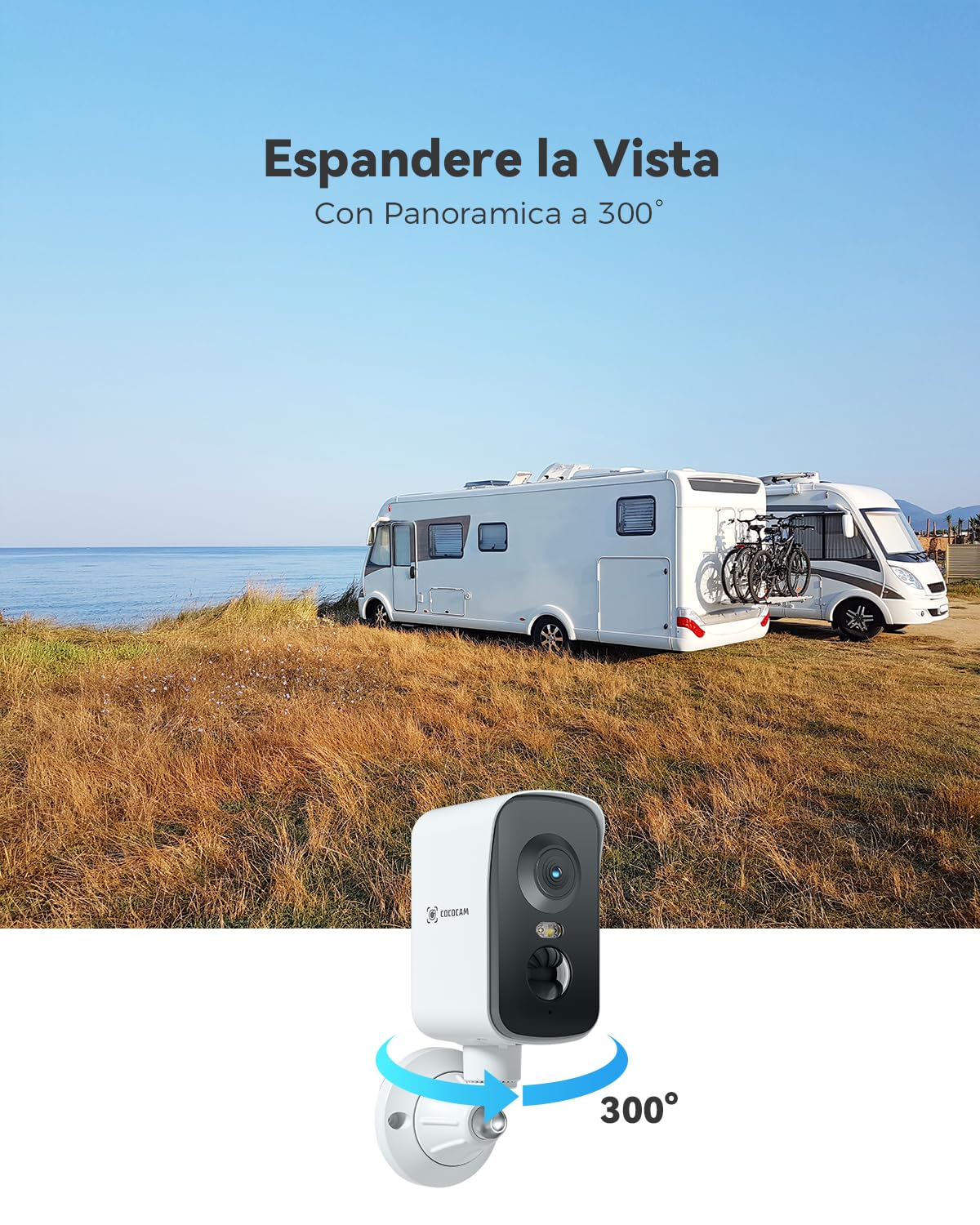 COCOCAM Portatile Magnetica 4G Telecamera con SIM Senza Fili Esterno/Interno 2K per RV/Campeggio/Viaggio, 300°Pan, 10000Ahm Batteria, PIR&AI Rilevamento Umano, Scheda SIM Integrata (NO WIFI)
