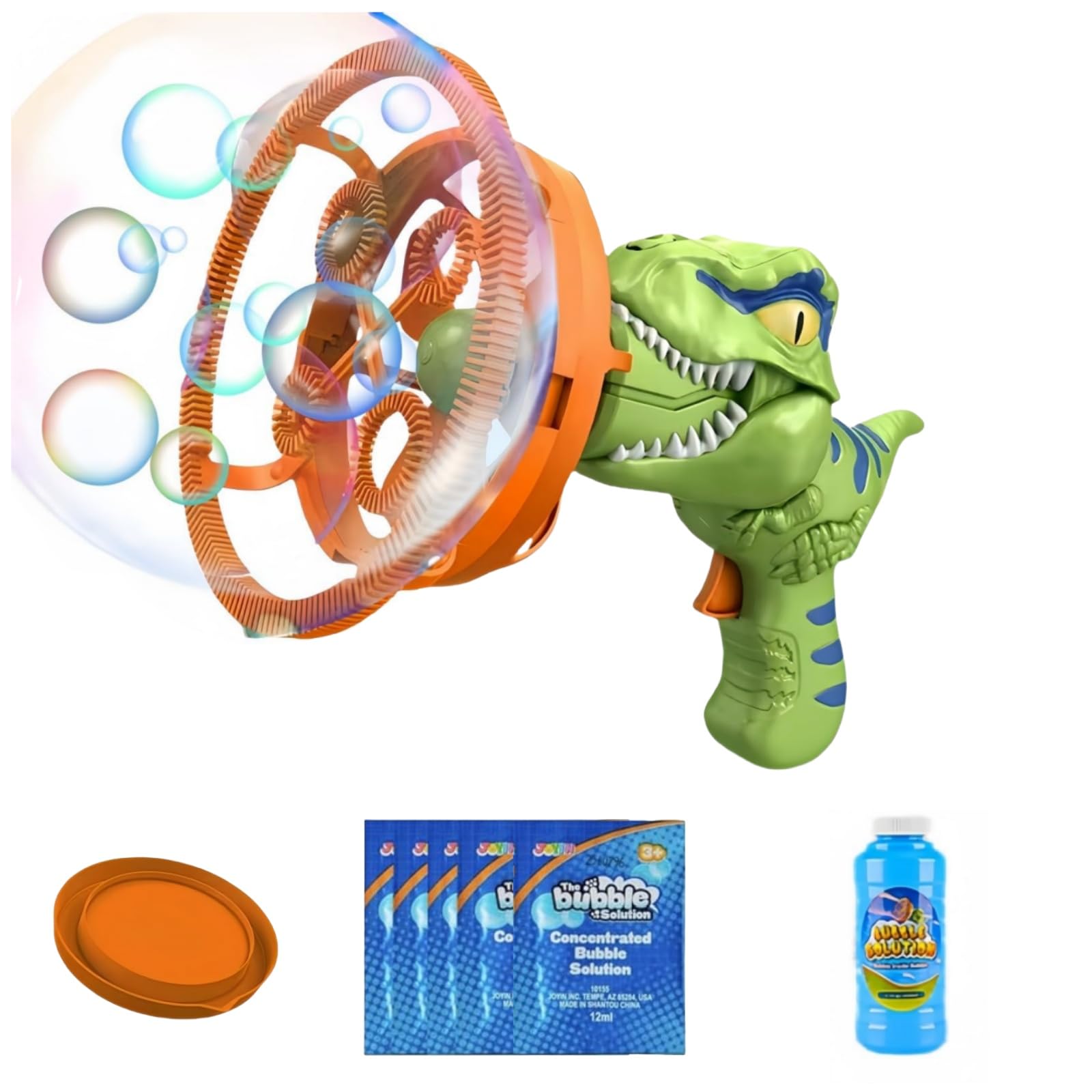 Bubble Machine, Dinosaur Bubble Machine for Kids, Electric Bubble Blower Bubble Portable Bubble Blower with Bubble Solution Automatic Bubble Maker Outdoor Toys for Boys and Girls Discs (Orange)