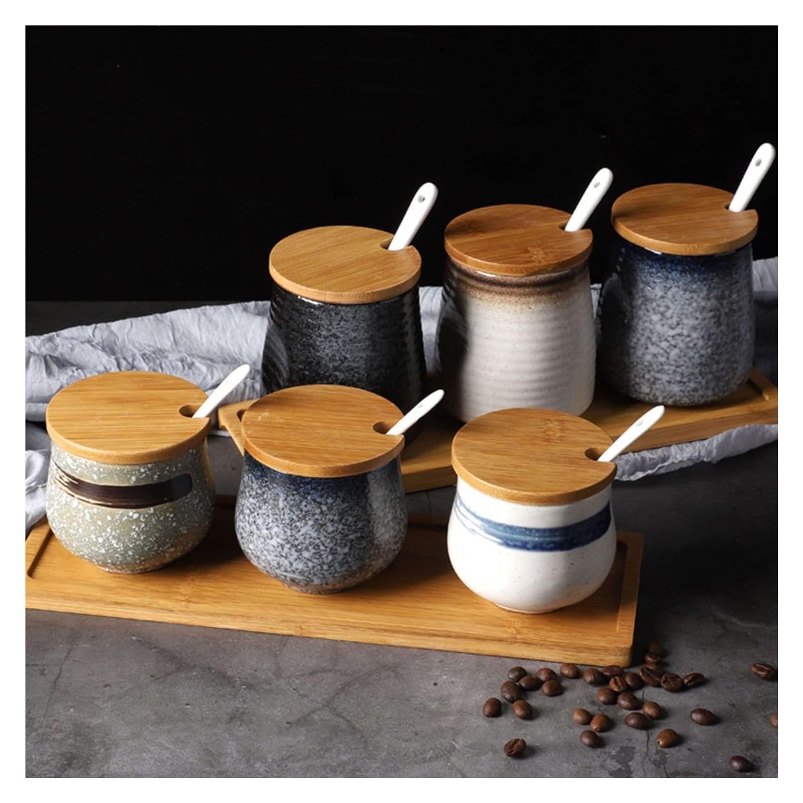 Sucrier, sucrier, sucrier japonais avec couvercle, pot de rangement en céramique rétro, petit pot à sucre, pot à épices for récipient à sucre, for café-bar, restaurant,(F)