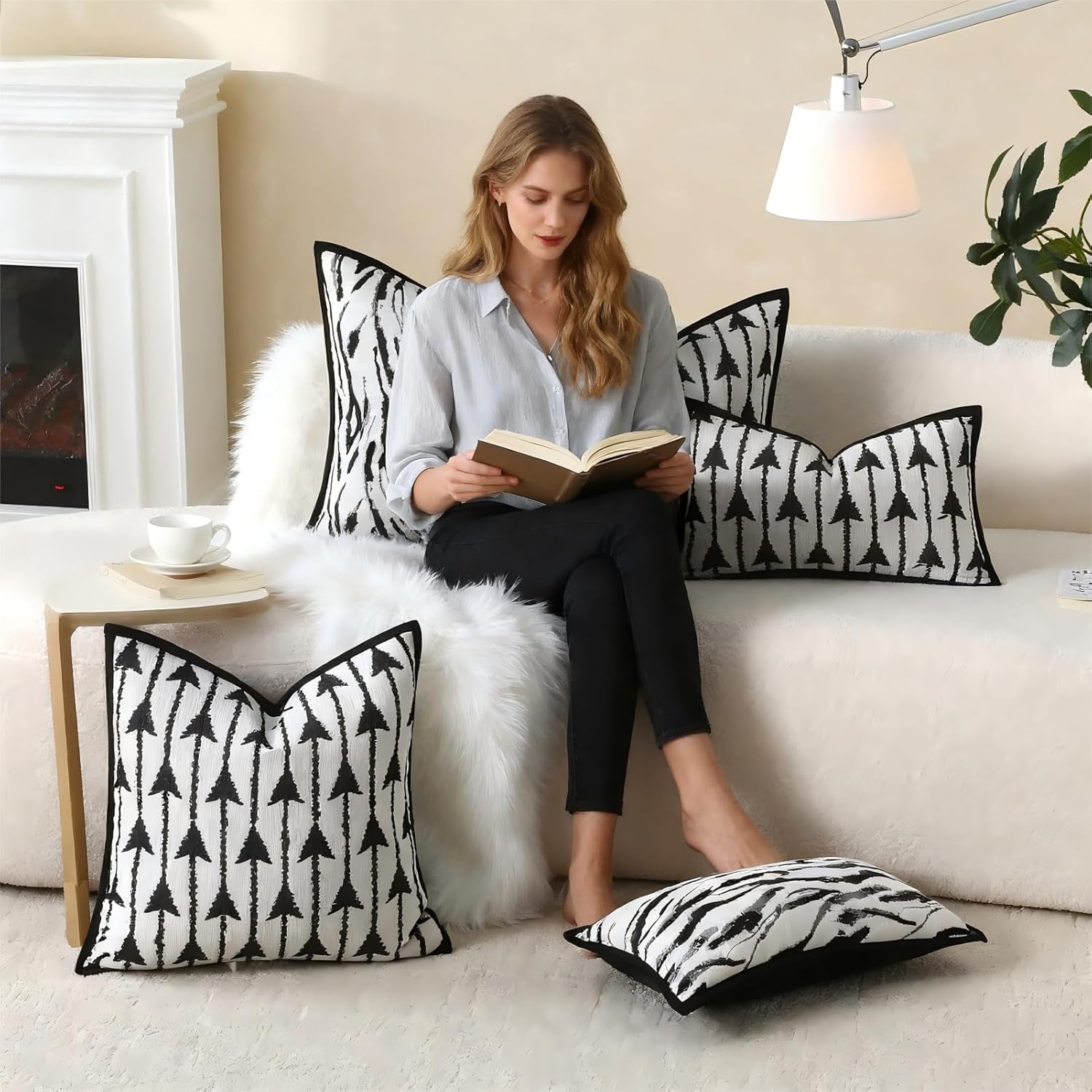 Black and White Pillow Covers, 20x12 Inch Jacquard Decorative Throw Pillow Covers Chenille Jacquard Zebra Pattern Pillowcase Soft Velvet Pillow Covers w/Hidden Zipper for Couch Sofa Bedroom Home Decor - Image 6