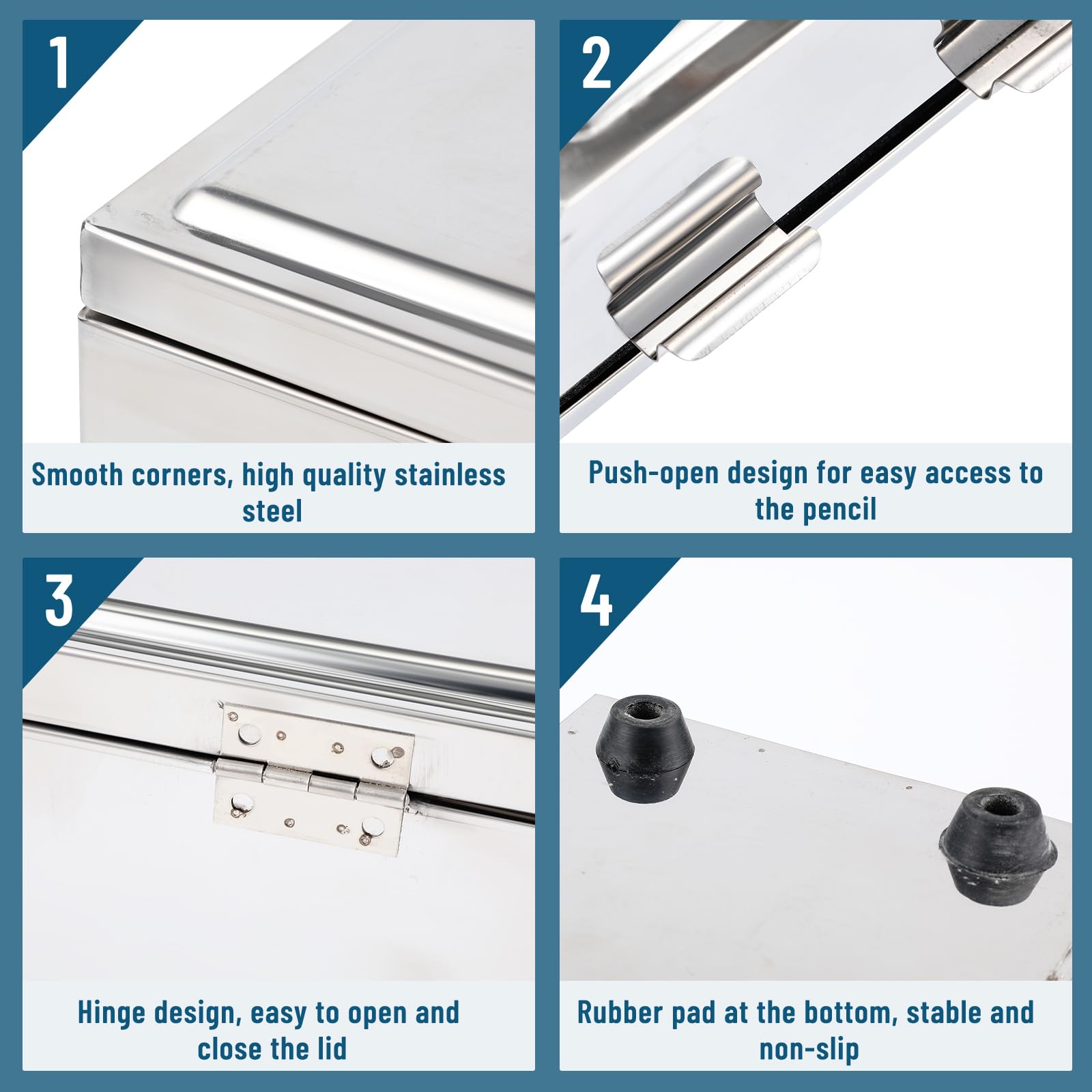 Yaocom Dispensador de lápices de acero inoxidable con 2 calcomanías, pequeño cubo de metal con asa para almacenamiento de lápices a granel, profesores, suministros para el aula (plateado)