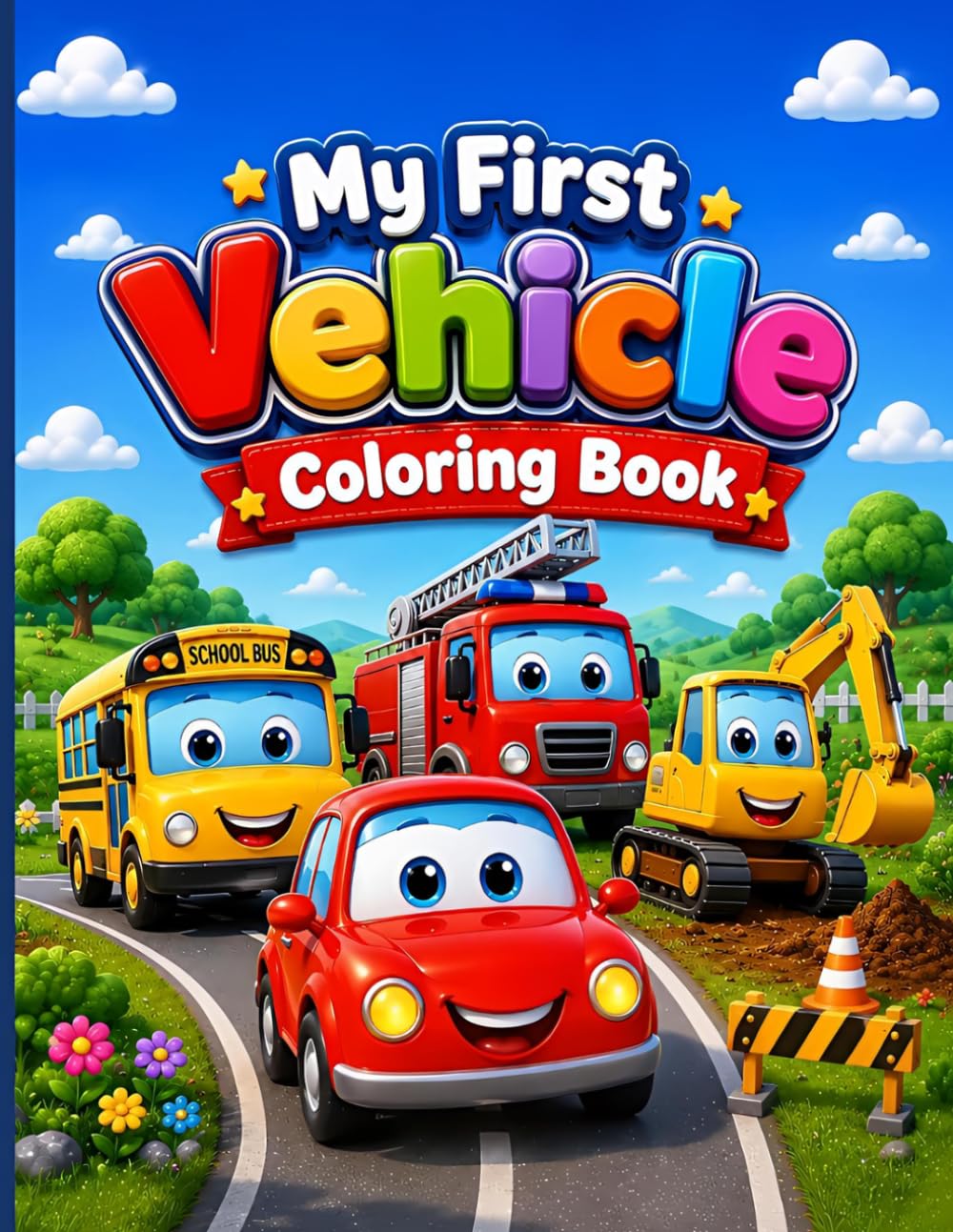 My First Vehicle Colour Book: Fun & Easy Coloring Pages for Kids Ages 3–8 | Cars, Trucks, Buses, Tractors, Construction Vehicles & More!