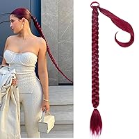 Vista 26 de Extensiones de cabello sintético de 32 pulgadas de largo trenzadas para mujer, extensiones de cabello lacio envolvente con banda para el cabello