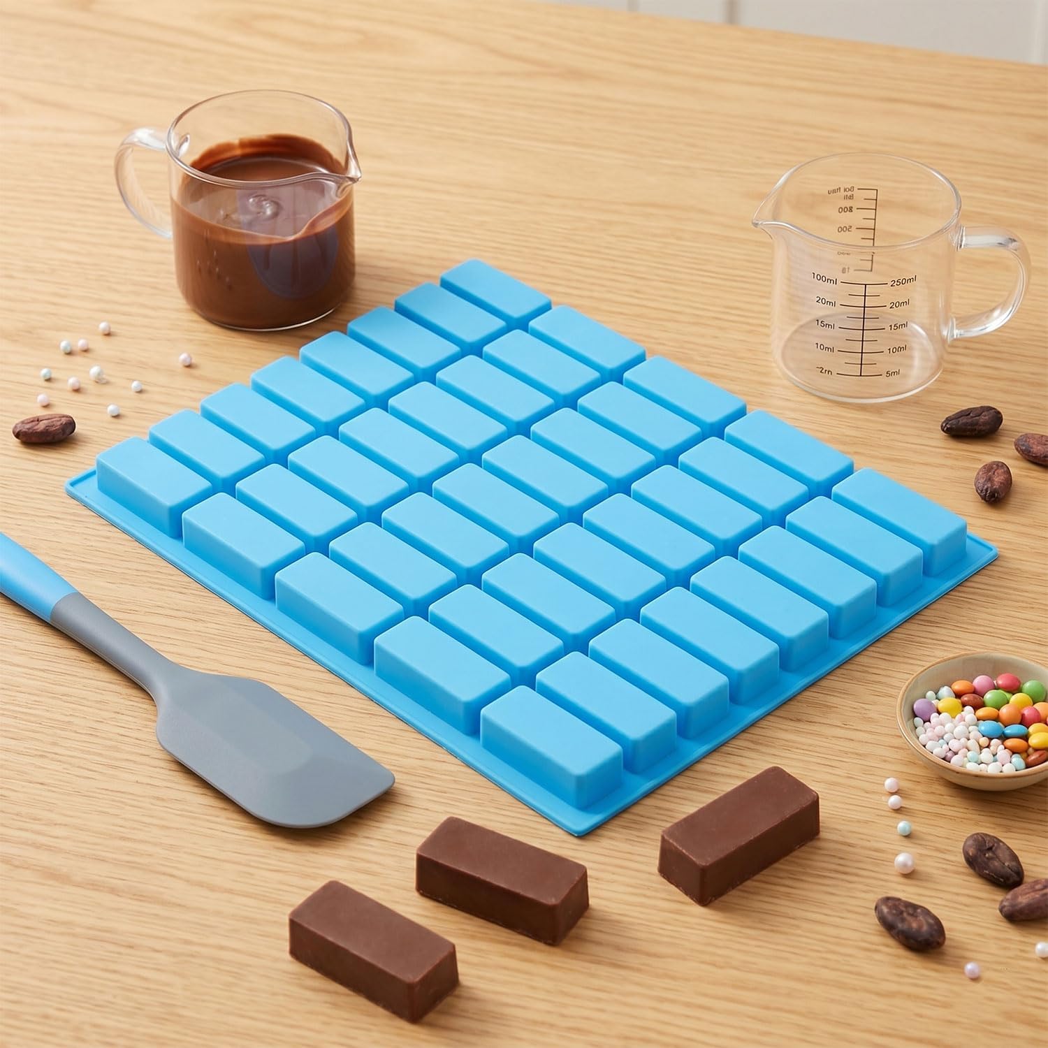 40 Cavity Narrow Rectangle Silicone Caramel Candy Molds For Chocolate Bar Truffles Jelly Brownie Set Of 2