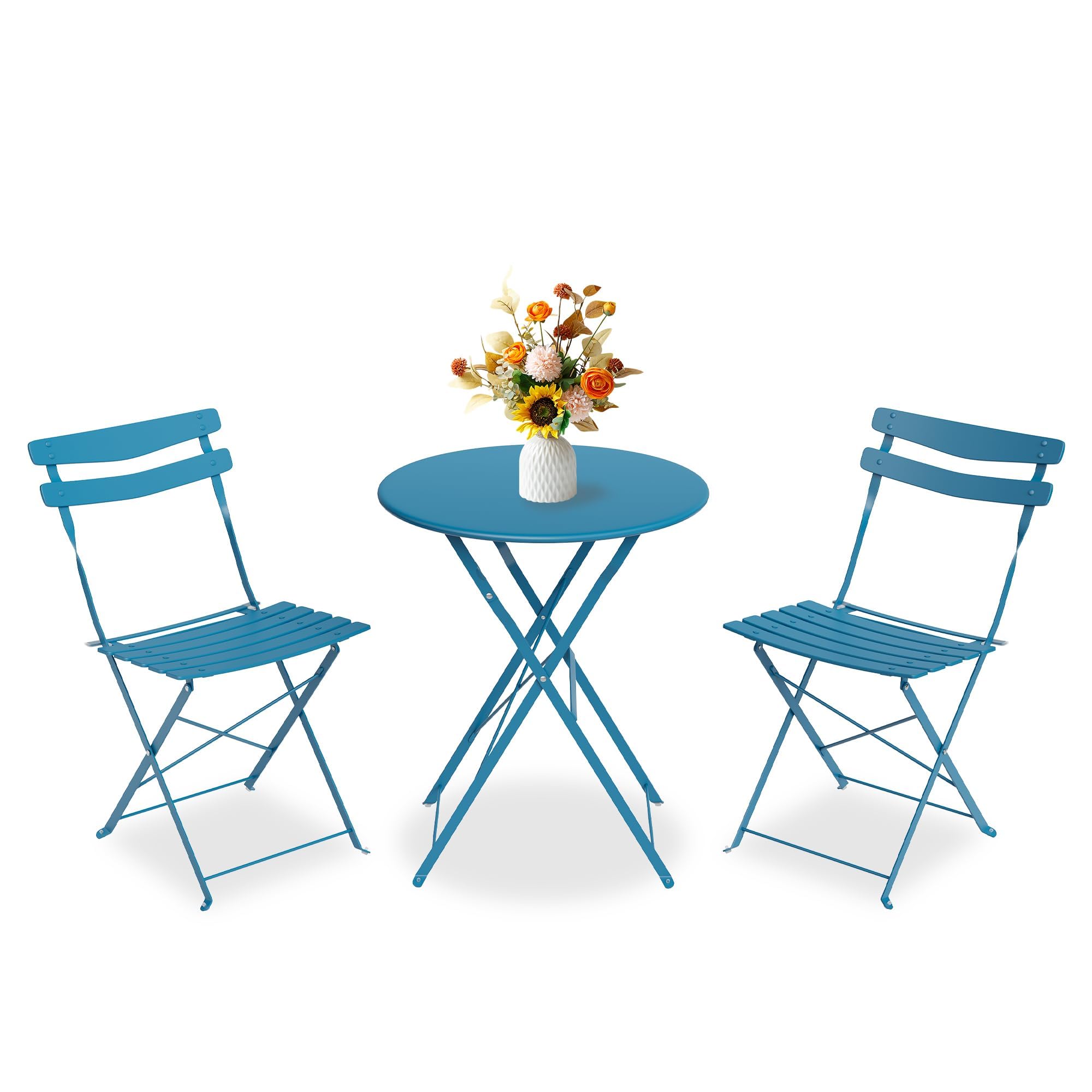 Aptliton Patio Bistro Set with Foldable Table and 2 Chairs, Blue, 3Pcs