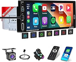 Inefala Car Radio 1 Din Screen with Wireless Apple Carplay and Android Auto Wireless, 6.9 Inch Touch Screen Car Radio Bluetooth with Mirror Link FM USB Type-C Mic SWC Rear Camera