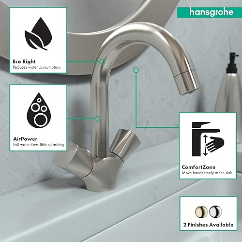 Miniatura 3 de hansgrohe Logis 71222821 - Grifo moderno para lavabo de baño de bajo flujo con 2 manijas y 1 9 pulgadas de alto en níquel cepillado, 71222821