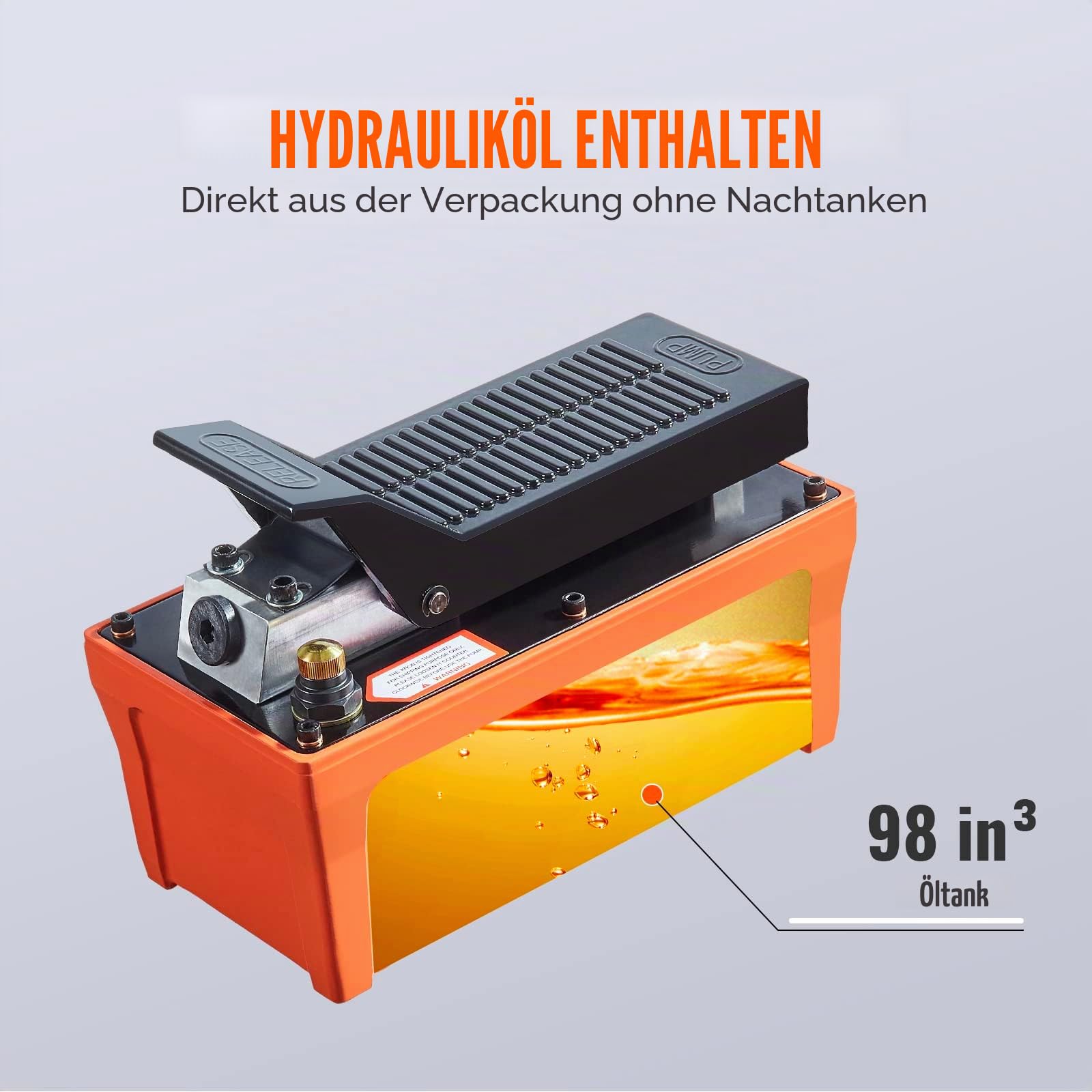 VEVOR 1,6L Lufthydraulische Pumpe 700bar Hydraulikpumpe 0,8L/min Fußpumpe mit 2m Schlauch
