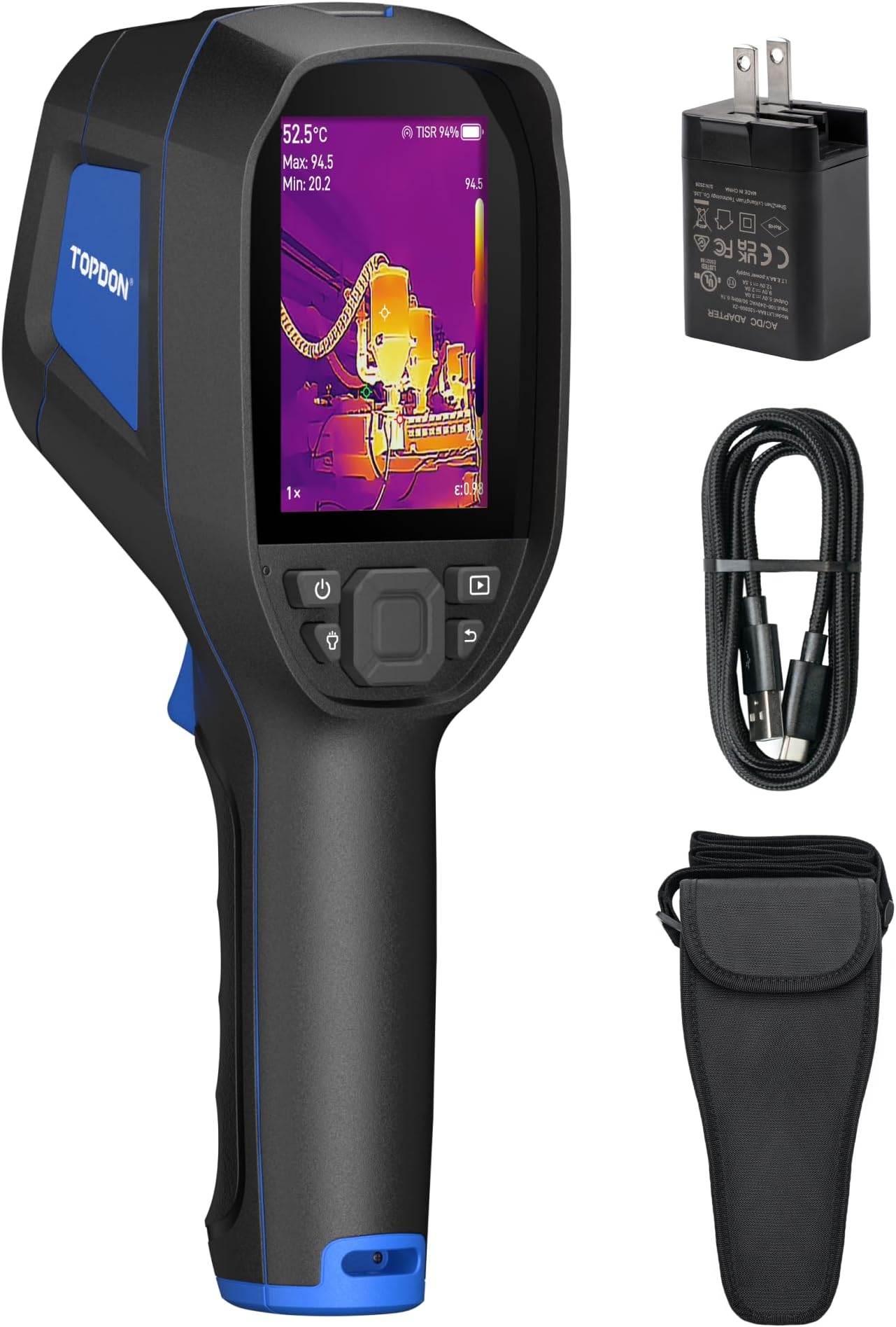TC004 Thermal Imaging Camera, 256 x 192 IR High Resolution 8-Hour Battery Life Handheld Infrared Camera with PC Analysis and Video Recording Supported, 64GB Storage