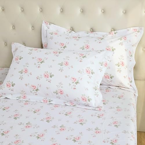 Miniatura 5 de QSH Juego de 2 fundas de almohada florales 100% de algodón, tamaño estándar, estilo vintage, elegante, con estampado de rosas, tamaño estándar,