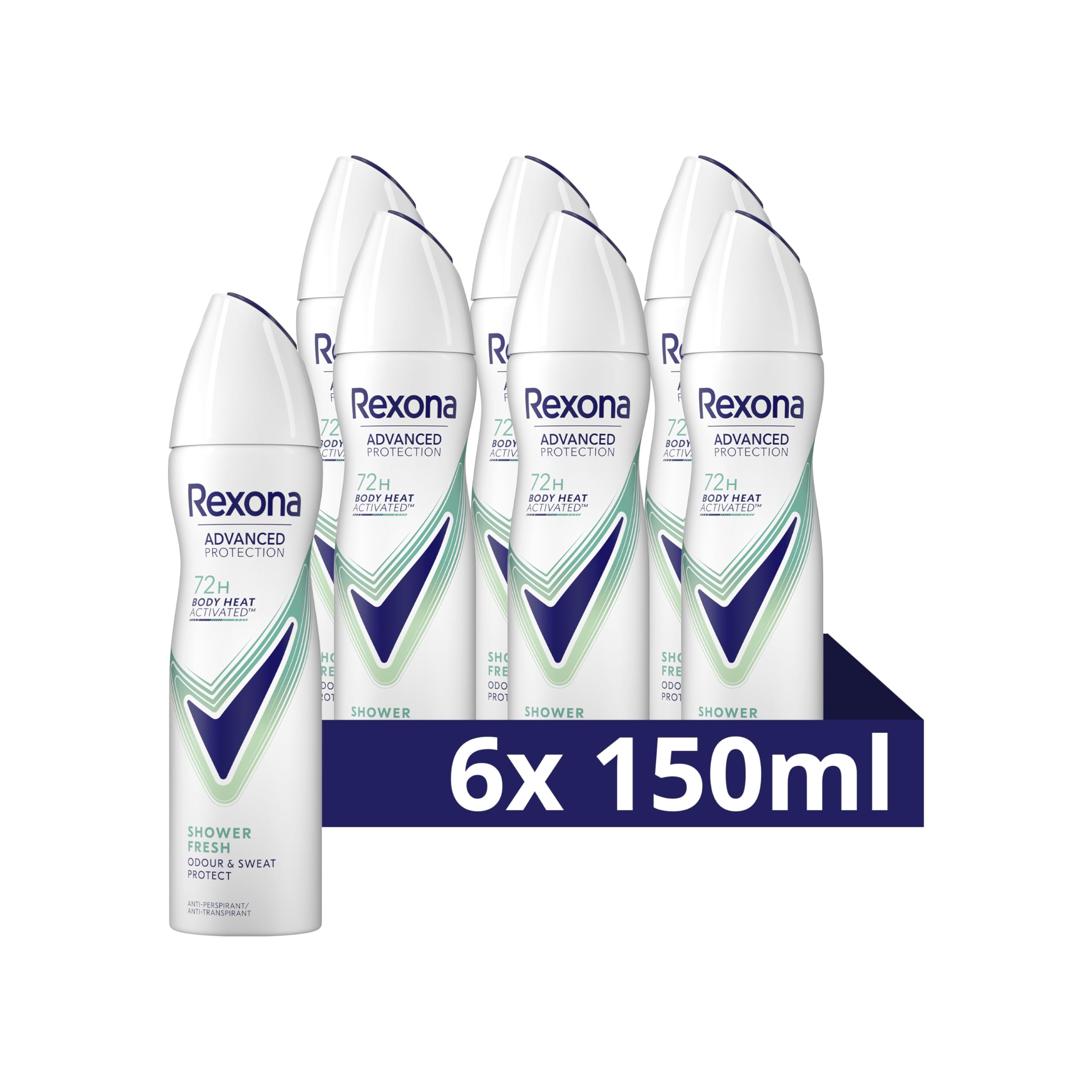 Rexona Women Advanced Protection Shower Fresh Anti-Transpirant Spray, biedt tot 72 uur bescherming tegen zweet en lichaamsgeur - 6 x 150 ml - Voordeelverpakking