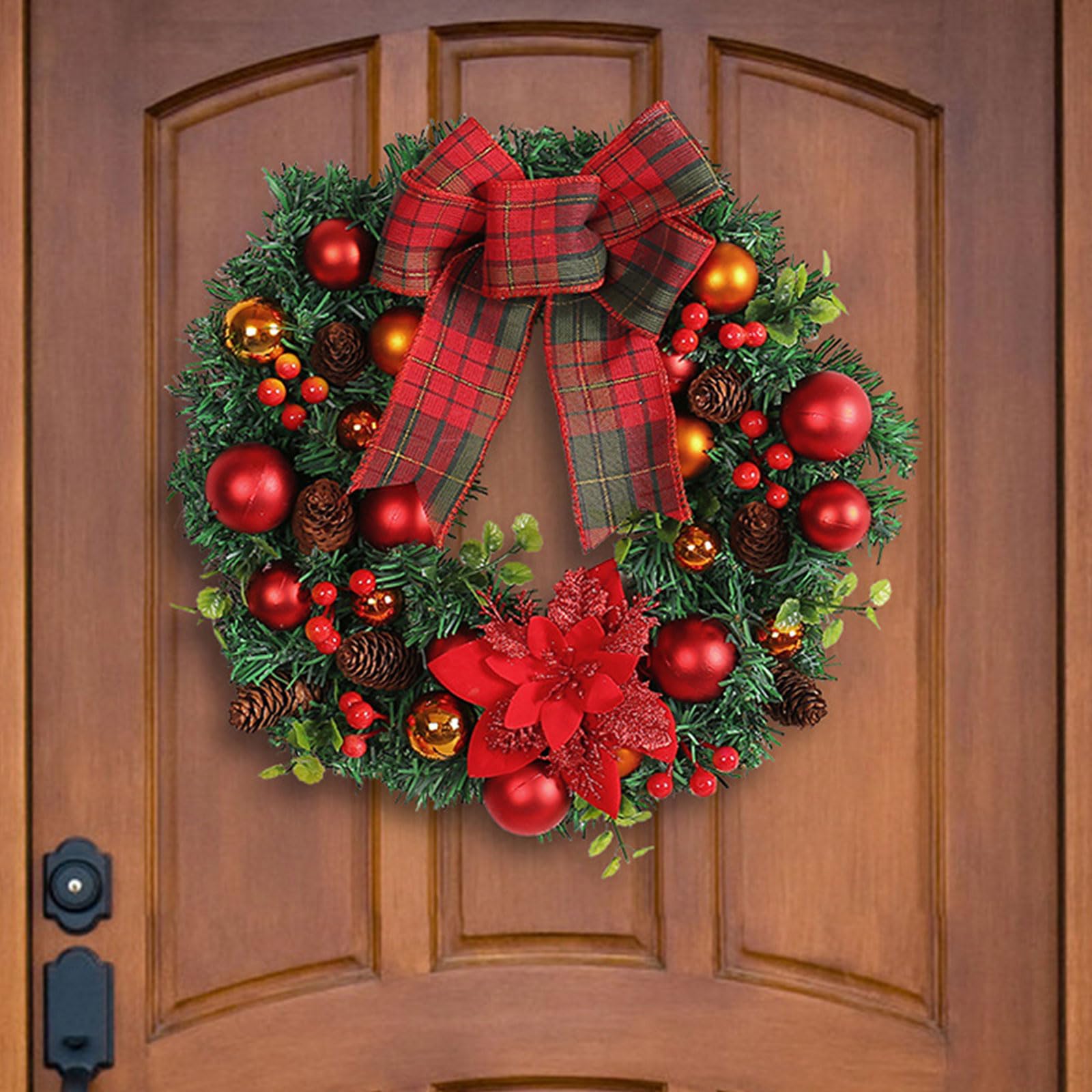 Amazon.co.jp: クリスマスリース玄関ドア用 16 インチ赤い花