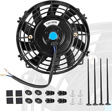 7 Inch 7 Black Universal Electric Radiator Slim Fan 12V 80W High Performance Cooling Push Pull w/Mounting Kit 1PCS
