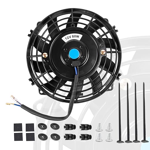 7 Inch 7” Black Universal Electric Radiator Slim Fan 12V 80W High Performance Cooling Push Pull w/Mounting Kit 1PCS