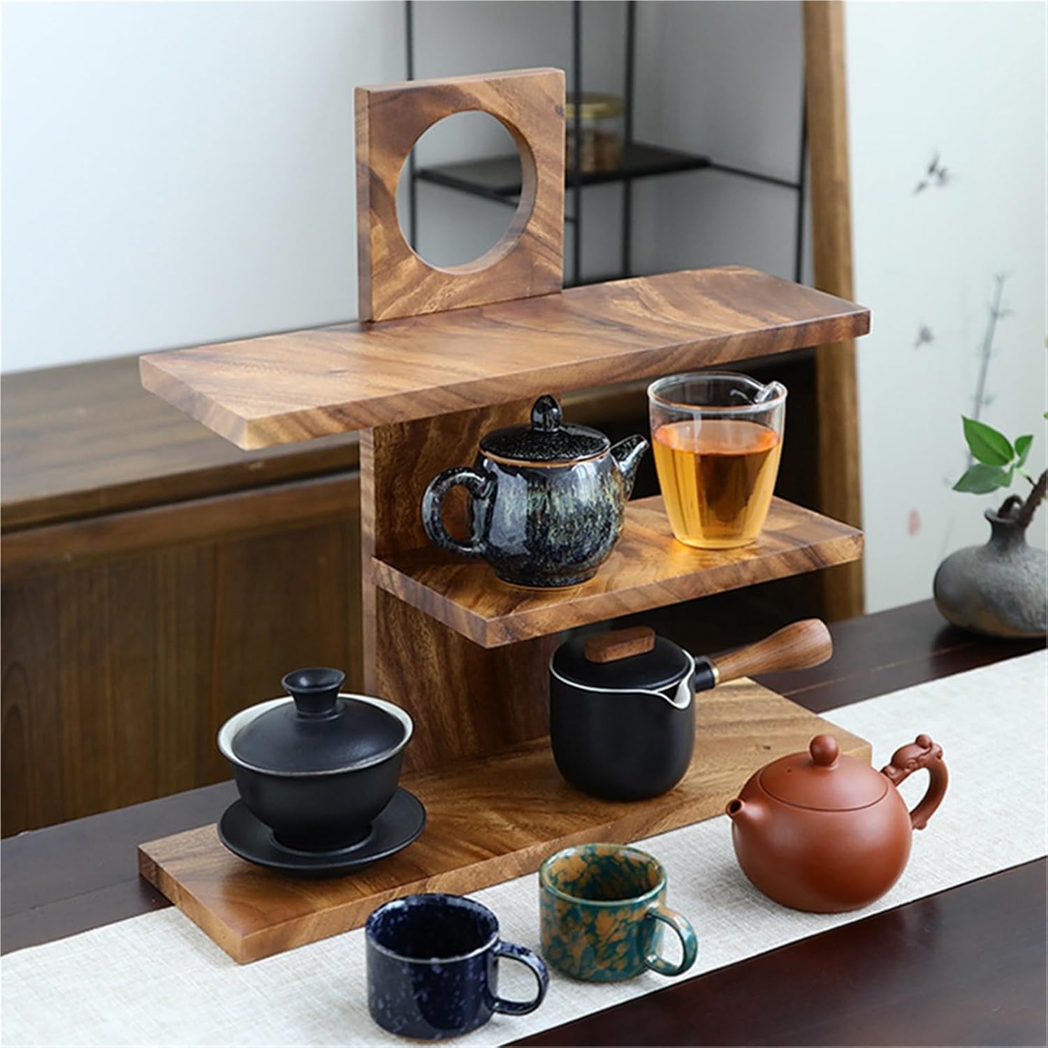 Wooden Desktop Tea Ceremony Accessories Storage Rack Cosmetics Kitchen Tea Table Storage Rack Cup Rack