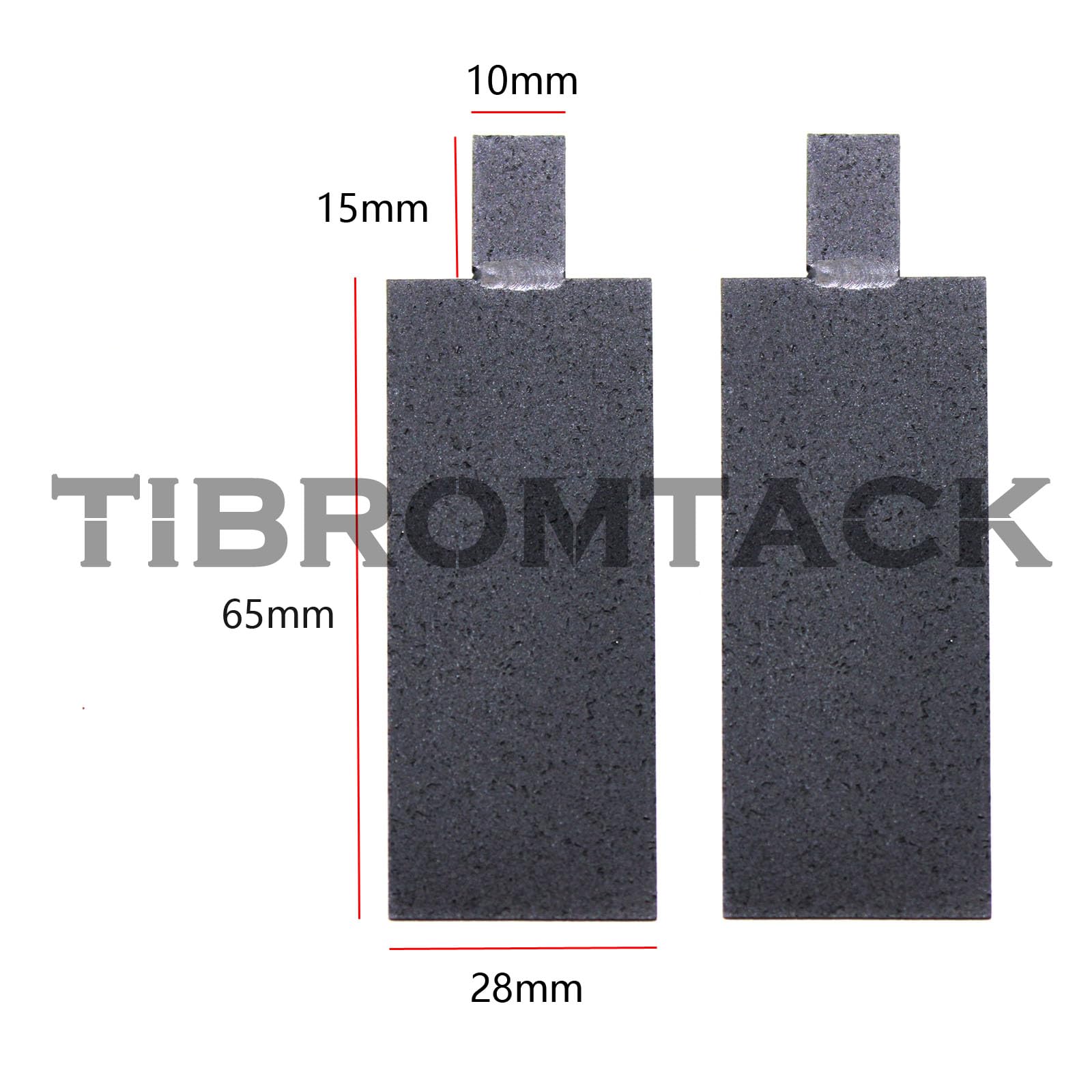 Lot de 2 plaques d'anode en titane TIBROMTACK MMO/DSA revêtues de ruthénium-iridium, 65 x 28 x 1 mm, pour application électrochimique, électrolyse de l'eau, traitement des eaux usées et recherche