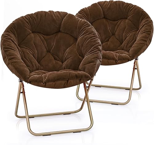 MoNiBloom Silla redonda plegable de piel sintética para dormitorio, sala de estar, dormitorio, marco de metal plegable, de gran tamaño, cómoda,