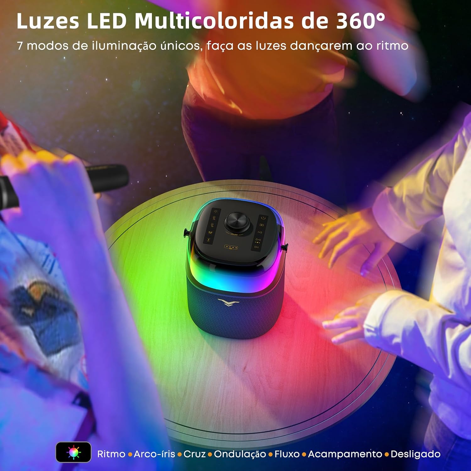Caixa de Som Bluetooth Karaoke PartyFree, Partybox com Dois Microfones Sem Fio, Sistema de PA com Modo Discurso e Luzes LED Dinâmicas Embutidas, Suporta FM/AUX/USB/6,35mm, para Festa Presente Caixa de Som Bluetooth Karaoke PartyFree, Partybox com Dois Microfones Sem Fio, Sistema de PA com Modo Discurso e Luzes LED Dinâmicas Embutidas, Suporta FM/AUX/USB/6,35mm, para Festa Presente