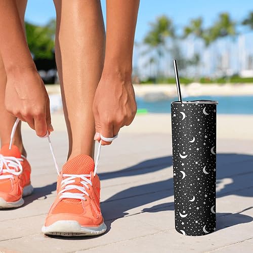 Miniatura 2 de bamabau Vaso delgado gótico de 20 onzas con tapa y pajita, estampado de estrella y luna, doble pared con aislamiento de acero inoxidable, tazas de