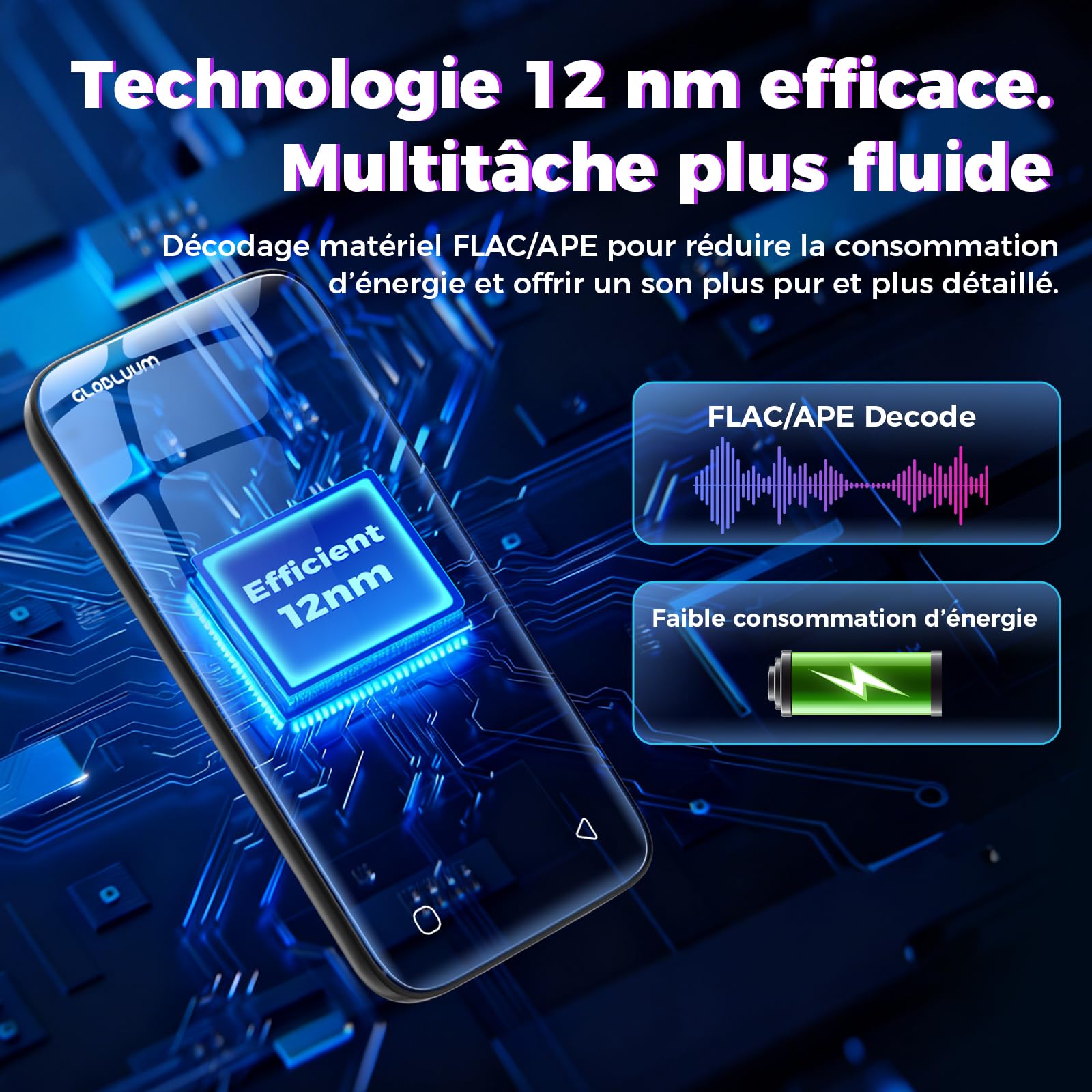 Lecteur MP3 96 Go Bluetooth 5.0 WiFi Compatible Spotify Android écran Tactile 4 Pouces Son HiFi Radio FM
