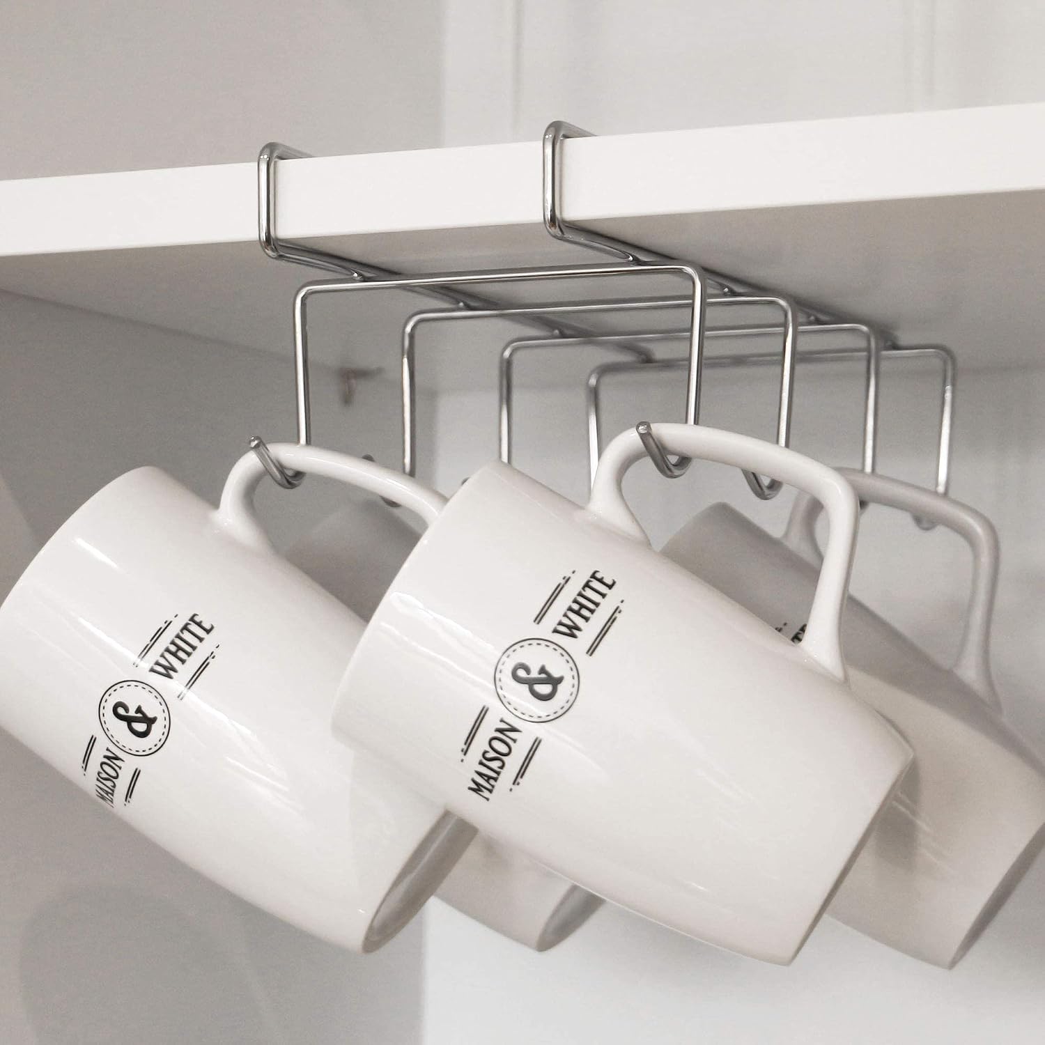 Under Shelf Cabinet Mug Rack | Cupboard Storage Saver & Holder | Chrome ...