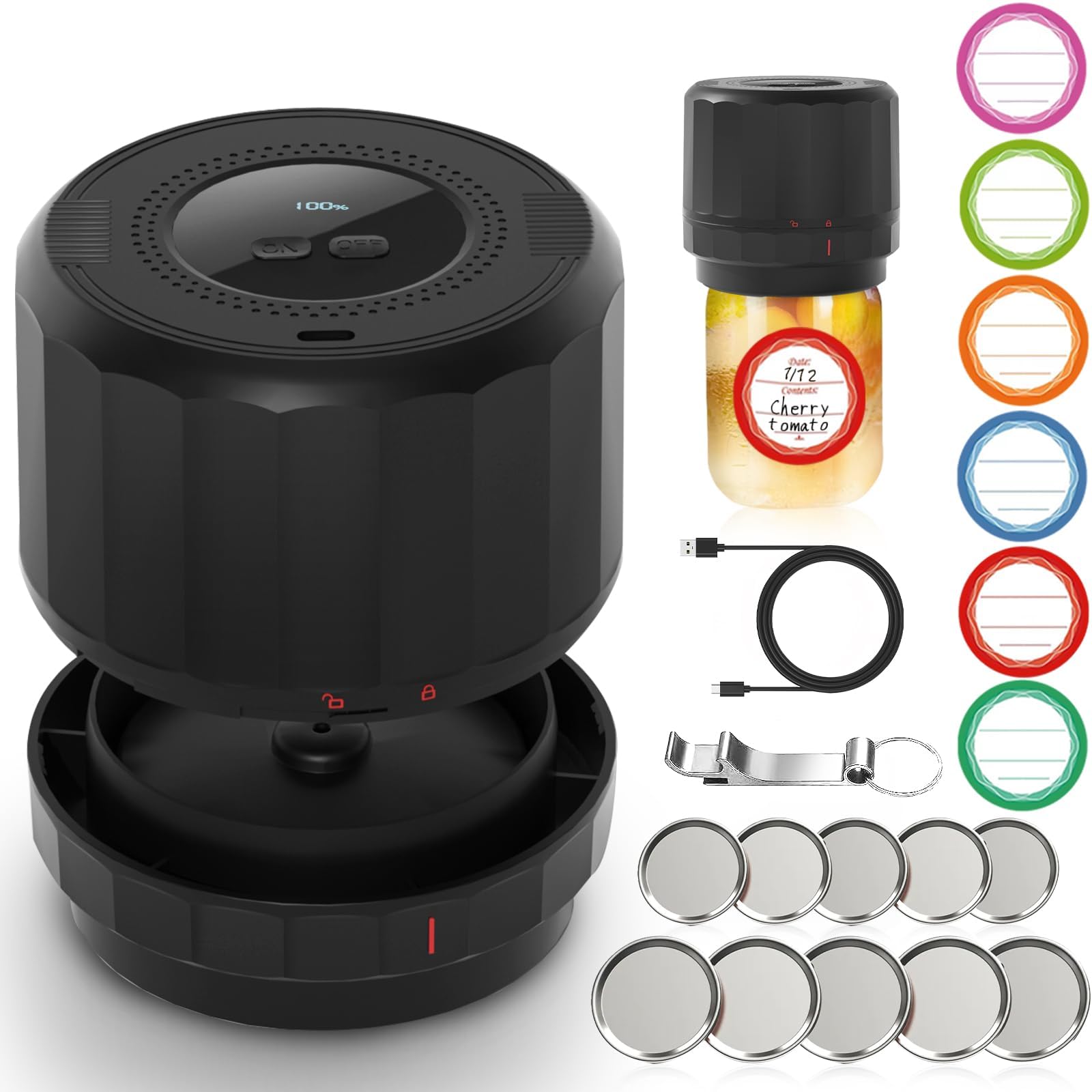 Electric Mason Jar Vacuum Sealer - Jar Vacuum Sealer for Canning Jars with Mouth and Regular Mason Lids, Vacuum Sealing Machine for Food Storage, Mason Jar Vacuum Sealer Kit Compatible with Food Saver