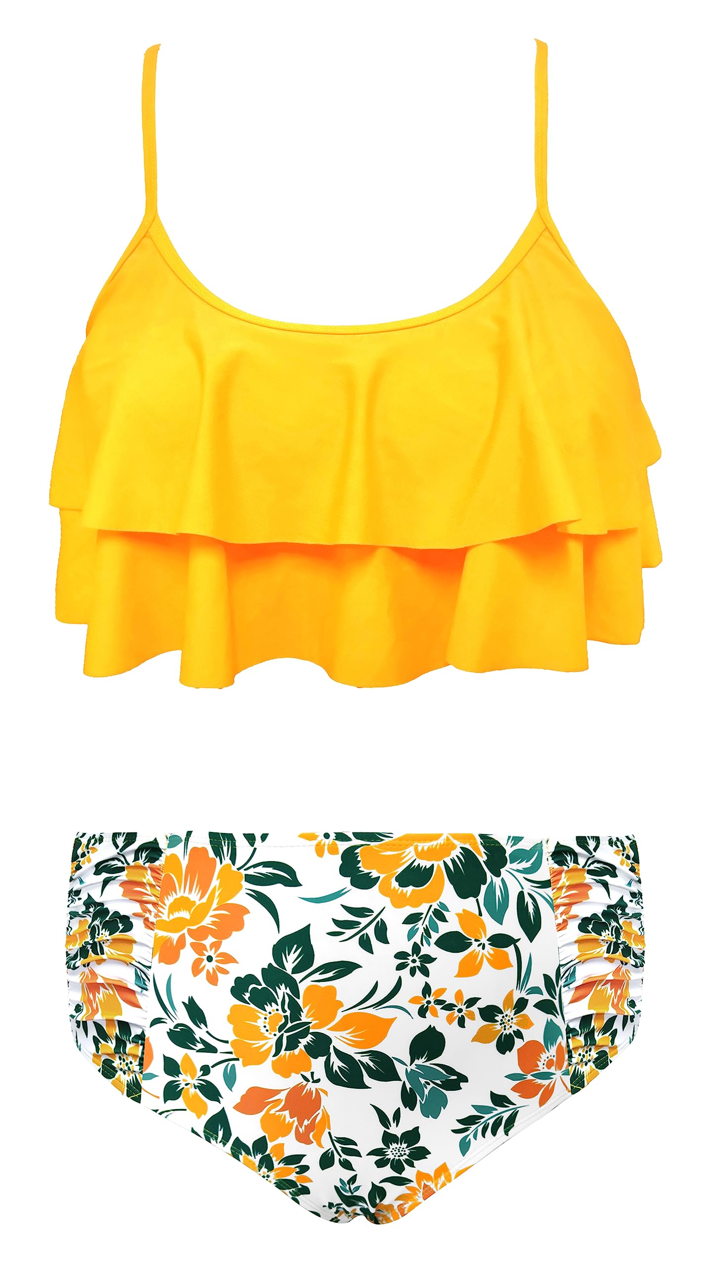 SHEKINIGirls Floral Printing Bathing Suits Ruffle Flounce Two Piece Swimsuits