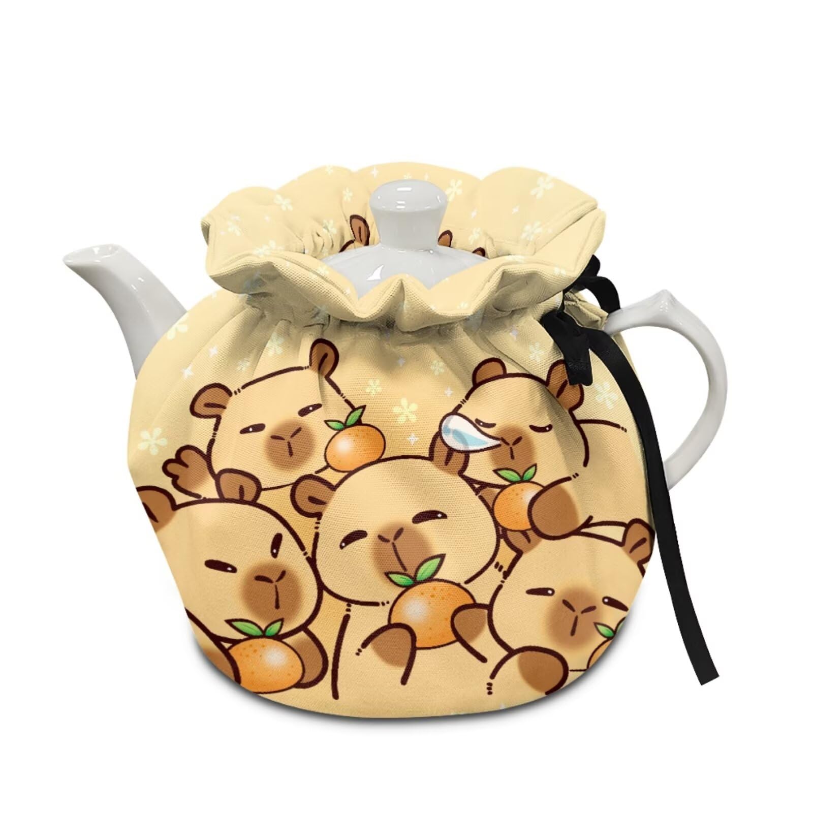 Capybara Orange Print Tea Cozy for Teapot Dust Proof Insulated Teapot Cover Keep Tea Warm Home Kitchen Table Decorative Accessories Tea Pot Cozy Cover with Drawstring Breakfast Warmer
