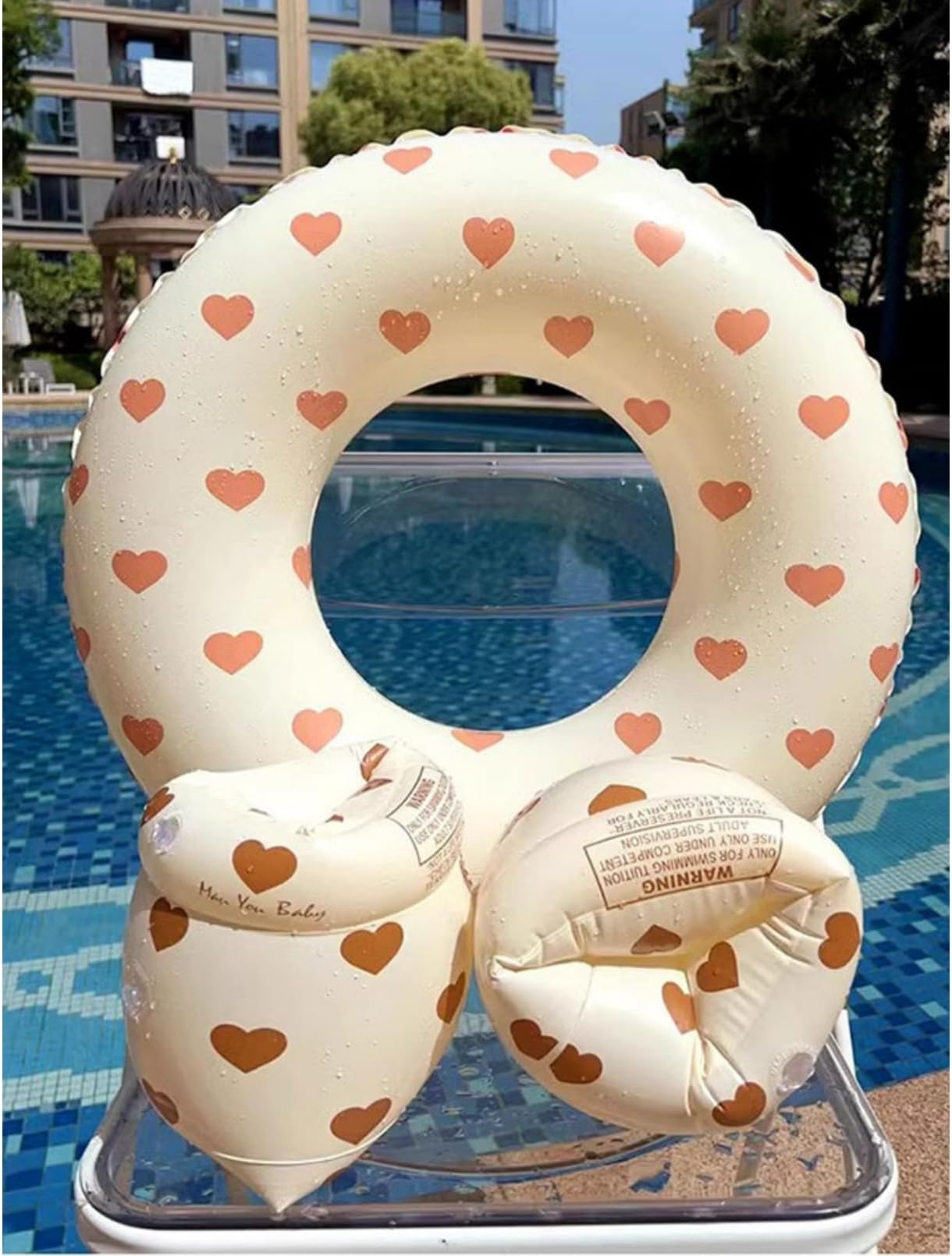 AM ANNA Inflatable Swim Floating Rings with 2 Pcs Swim Arm Floats,PVC Inflatable Arm Band Flotation Sleeves Tubes Blow Up Water Rings for Kids and Adult, Summer Outdoor Swimming Pool