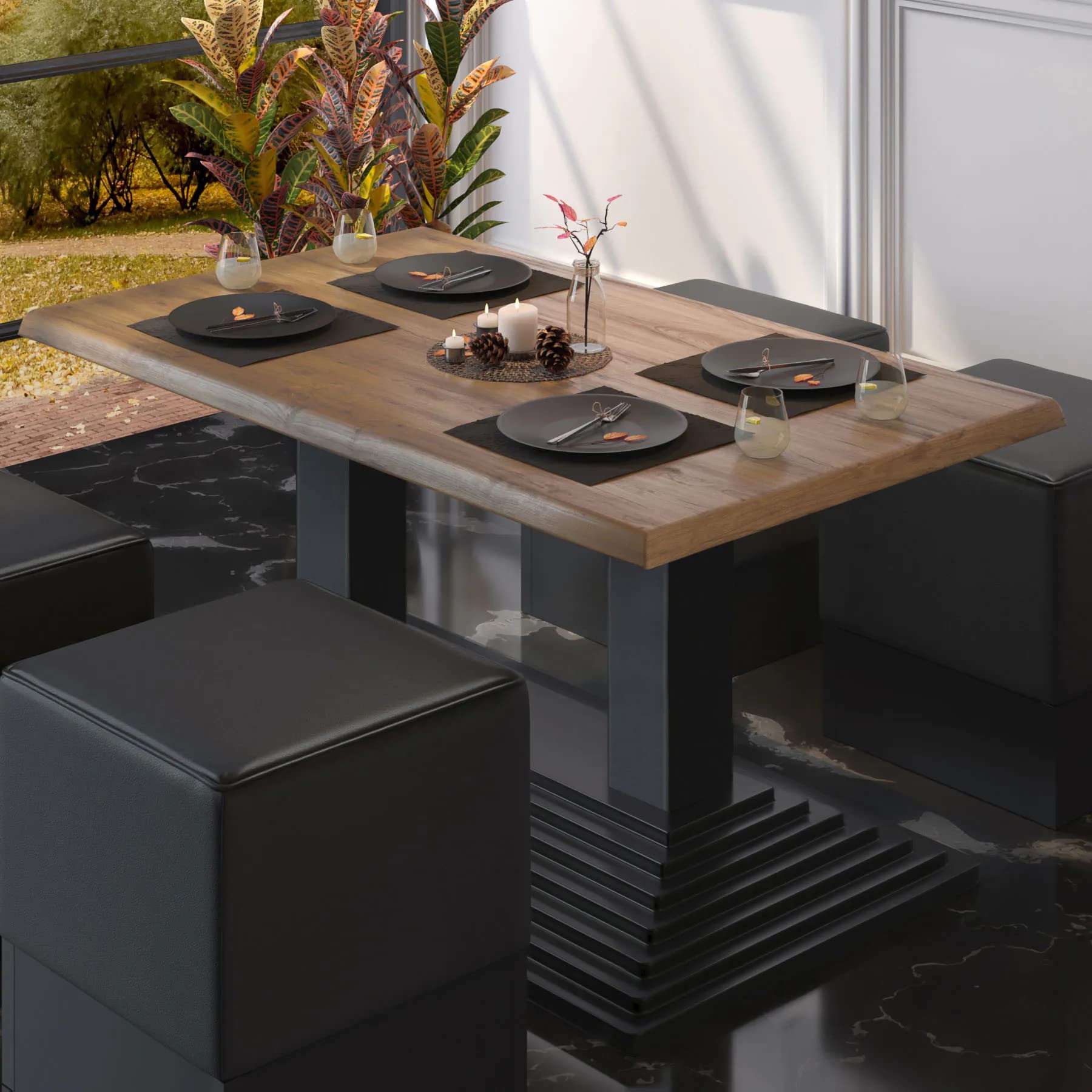 Pyramide Lounge Doppel Tischgestell | Bodenplatte: 40 x 73 cm | Gesamthöhe: 40 cm | Schwarz | Bistro Loungetisch Gestell