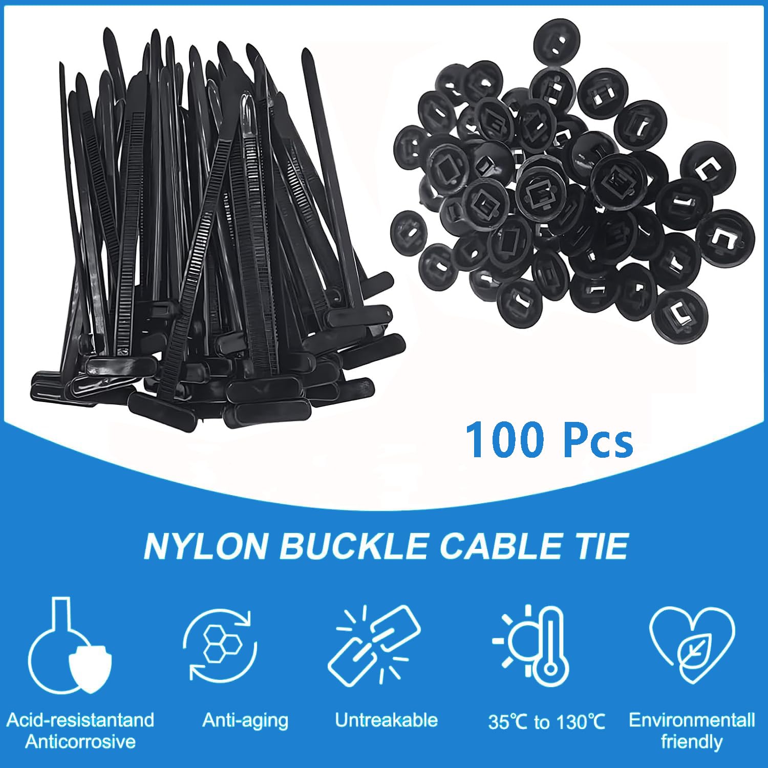 100Pcs Heavy Duty Nylon Universal Cable Tie Buckle for Car Plastic Cable Ties Tool Fasteners - Image 2