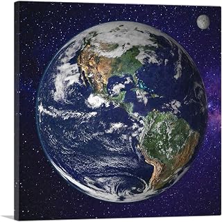 ARTCANVAS Planet Earth In Space Home decor Canvas Art Print Stretched Framed Painting Picture Poster Giclee Wall Decor - 12" x 12" (0.75" Deep)