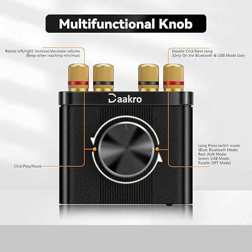 Miniatura 7 de AK30 Mini amplificador Bluetooth para altavoces pasivos, amplificador de audio de 50 W+50 W 2.0 canales, amplificador digital estéreo de alta