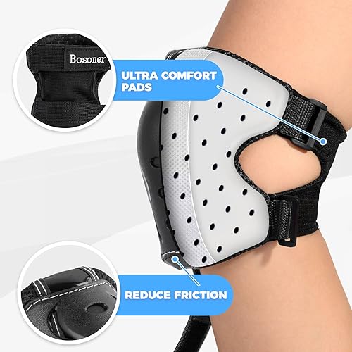 Vista 57 de BOSONER Rodilleras para niños/jóvenes, coderas, equipo de protección para patines de ruedas, ciclismo, BMX, bicicleta, patinaje, patinaje en línea